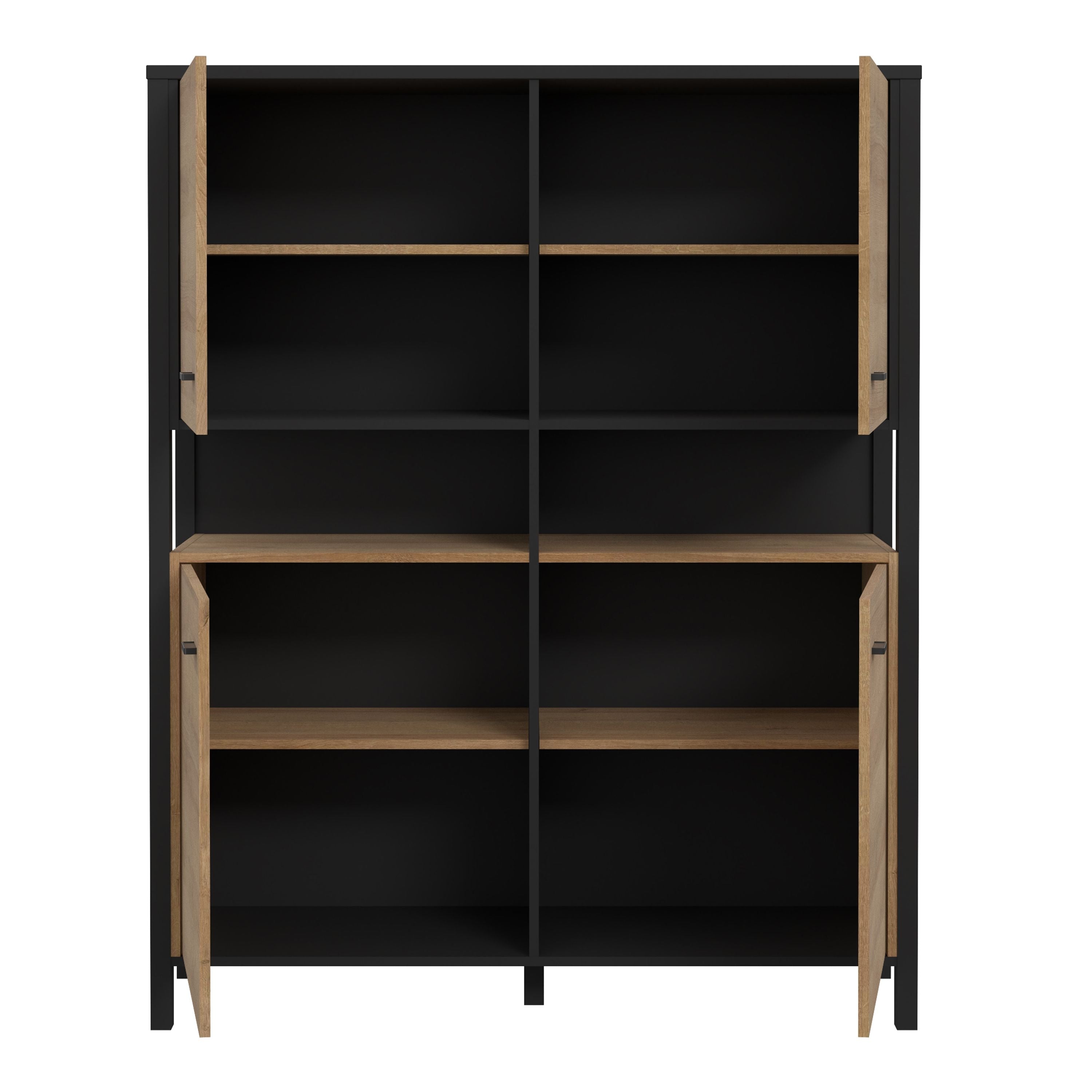 High Rock Storage Cabinet Cupboard In Matt Black/Riviera Oak - Price Crash Furniture