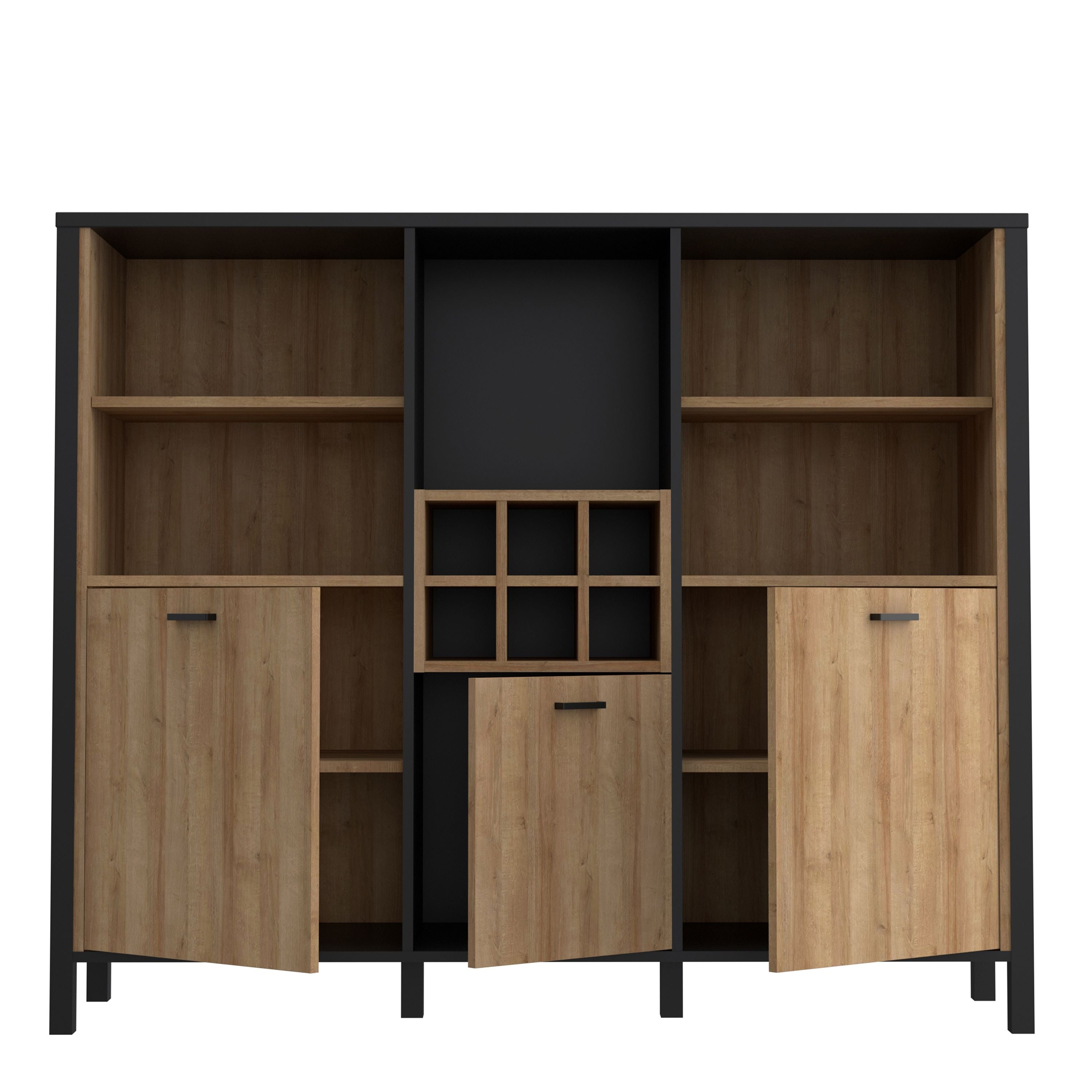 High Rock Wide Sideboard Dresser Display Unit In Matt Black & Riviera Oak - Price Crash Furniture