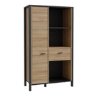 High Rock Wide Storage Shelving Unit and Cupboard In Matt Black and Riviera Oak - Price Crash Furniture