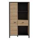 High Rock Wide Storage Shelving Unit and Cupboard In Matt Black and Riviera Oak - Price Crash Furniture