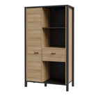 High Rock Wide Storage Shelving Unit and Cupboard In Matt Black and Riviera Oak - Price Crash Furniture