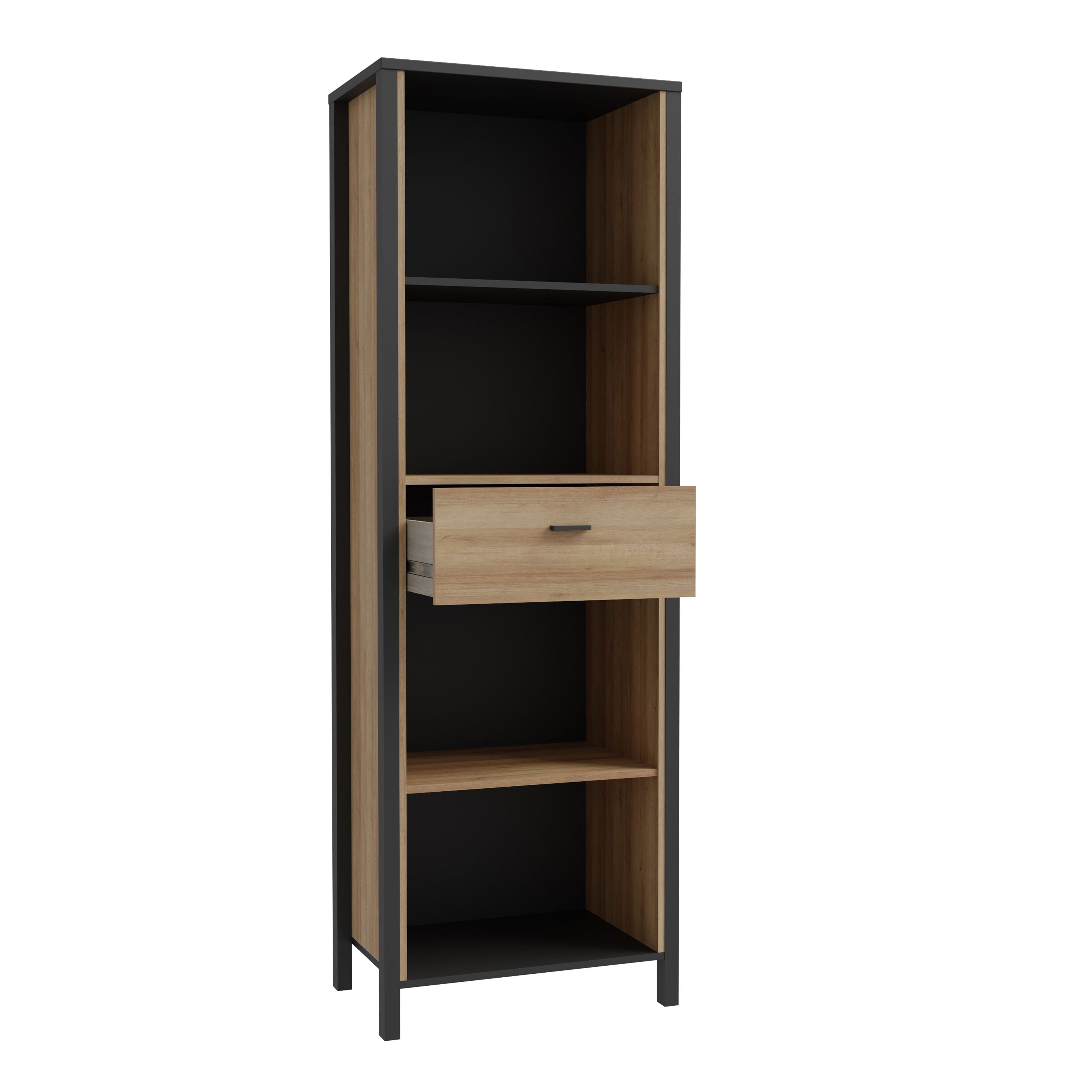 High Rock Display Shelf Unit In Matt Black & Riviera Oak - Price Crash Furniture