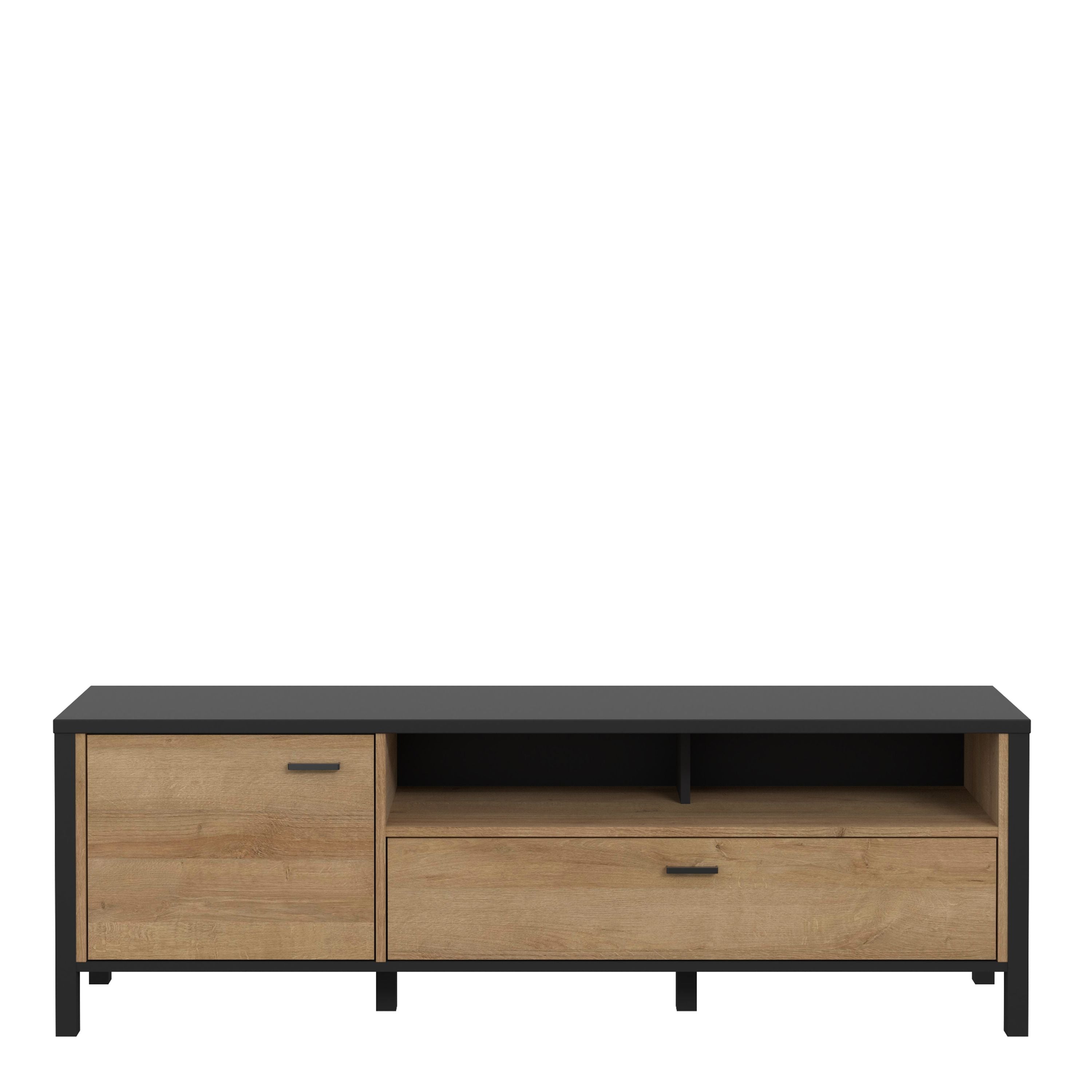 High Rock TV Unit In Matt Black/Riviera Oak - Price Crash Furniture