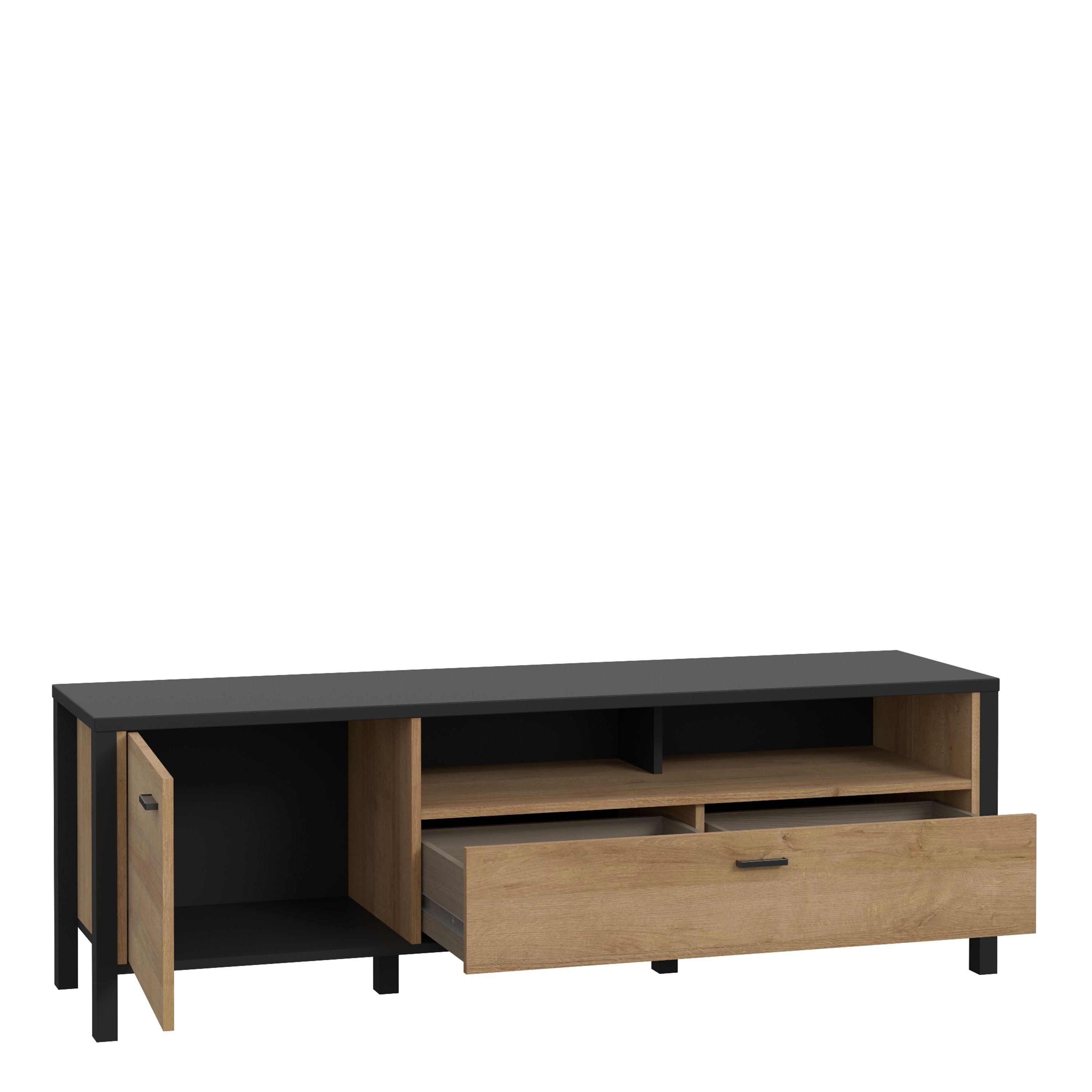 High Rock TV Unit In Matt Black/Riviera Oak - Price Crash Furniture