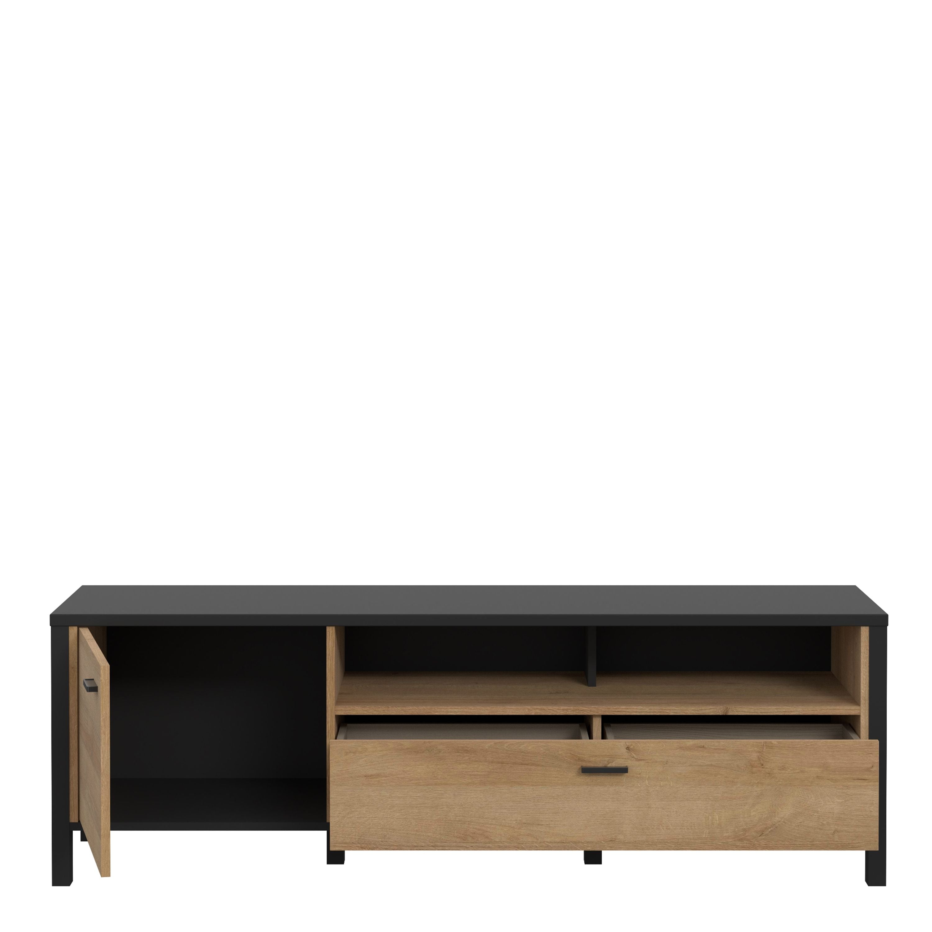 High Rock TV Unit In Matt Black/Riviera Oak - Price Crash Furniture