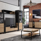 High Rock TV Unit In Matt Black/Riviera Oak - Price Crash Furniture