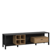 High Rock Large Wide TV Cabinet In Matt Black & Riviera Oak - Price Crash Furniture