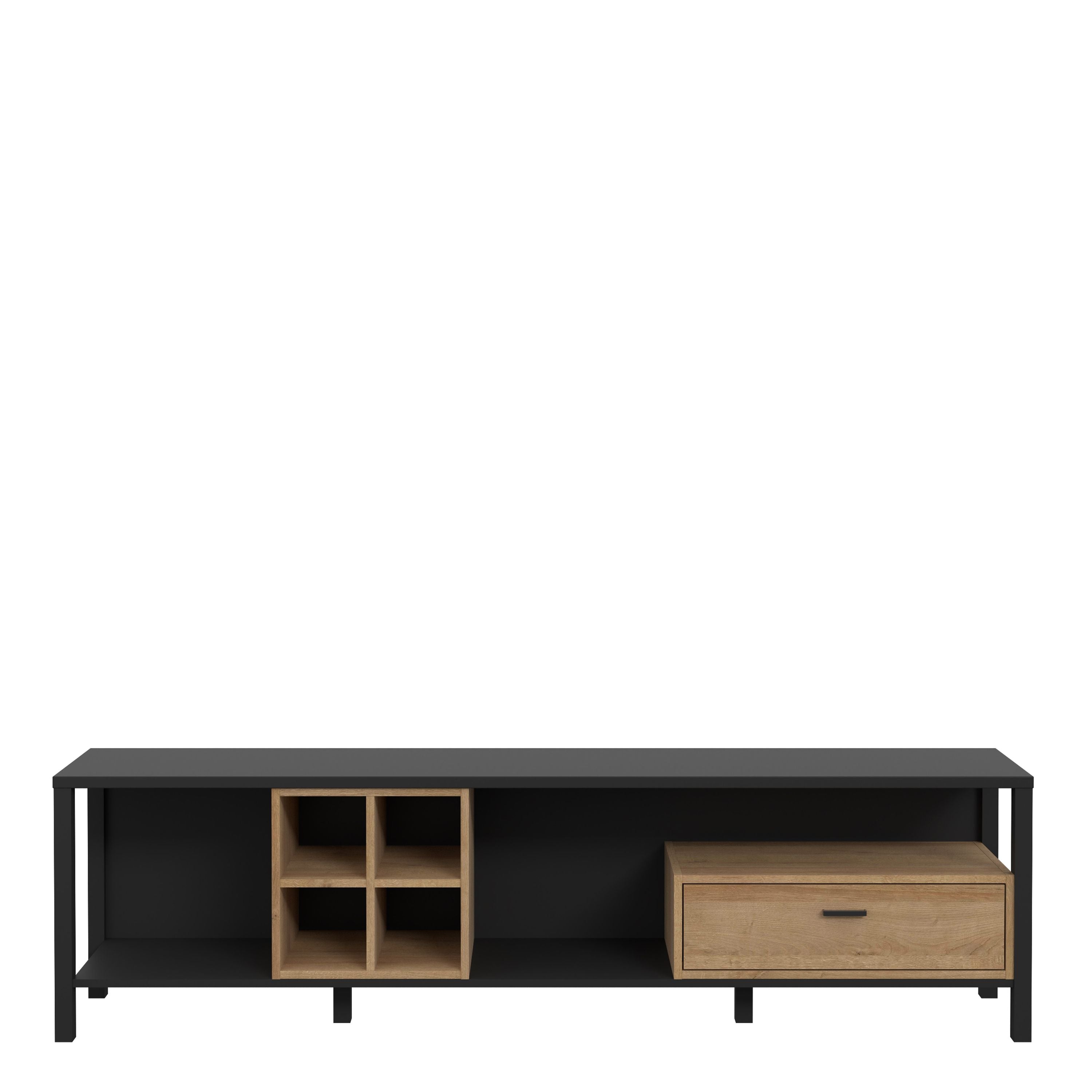 High Rock Large Wide TV Cabinet In Matt Black & Riviera Oak - Price Crash Furniture