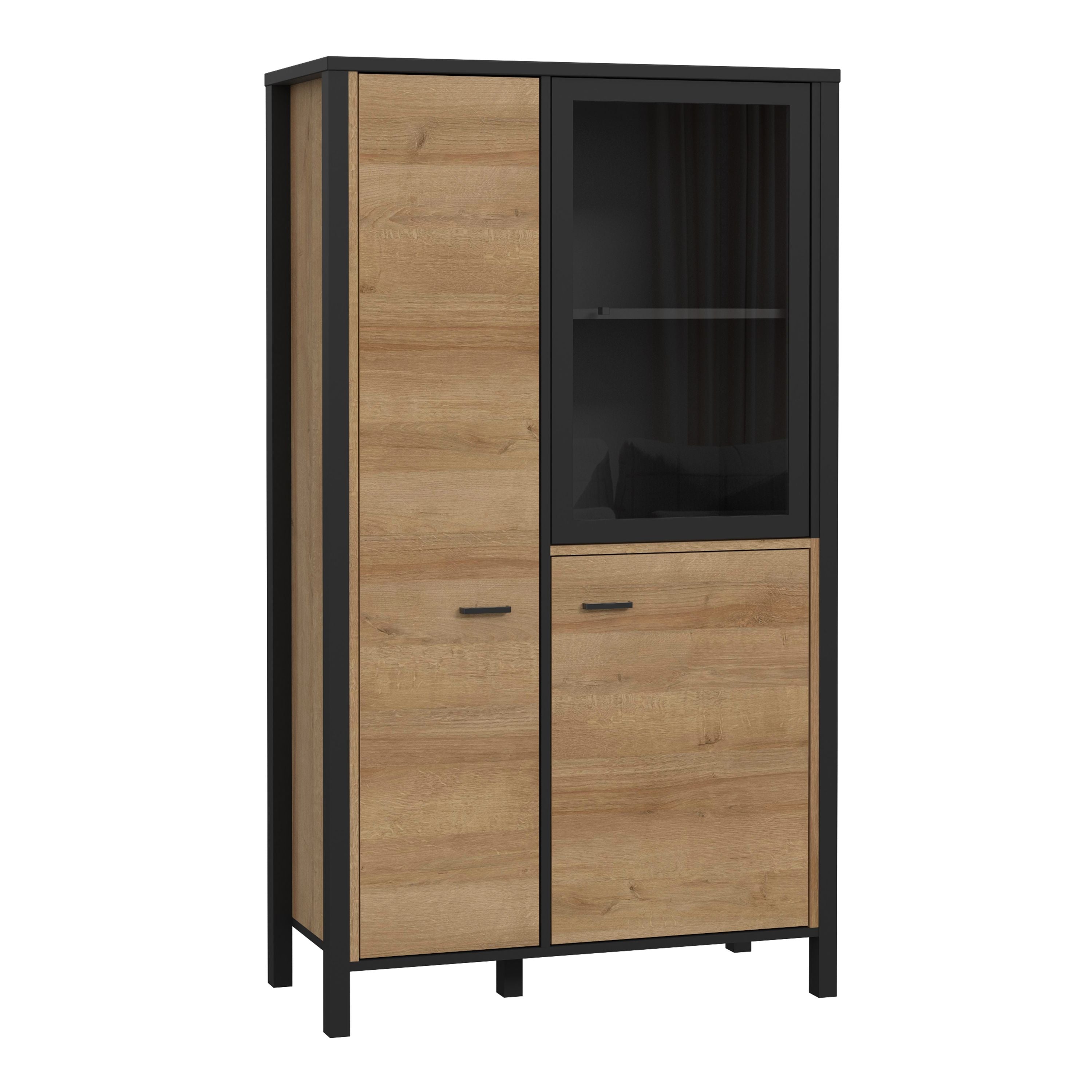 High Rock Small Display Cabinet Unit In Matt Black and Riviera Oak - Price Crash Furniture