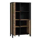 High Rock Small Display Cabinet Unit In Matt Black and Riviera Oak - Price Crash Furniture