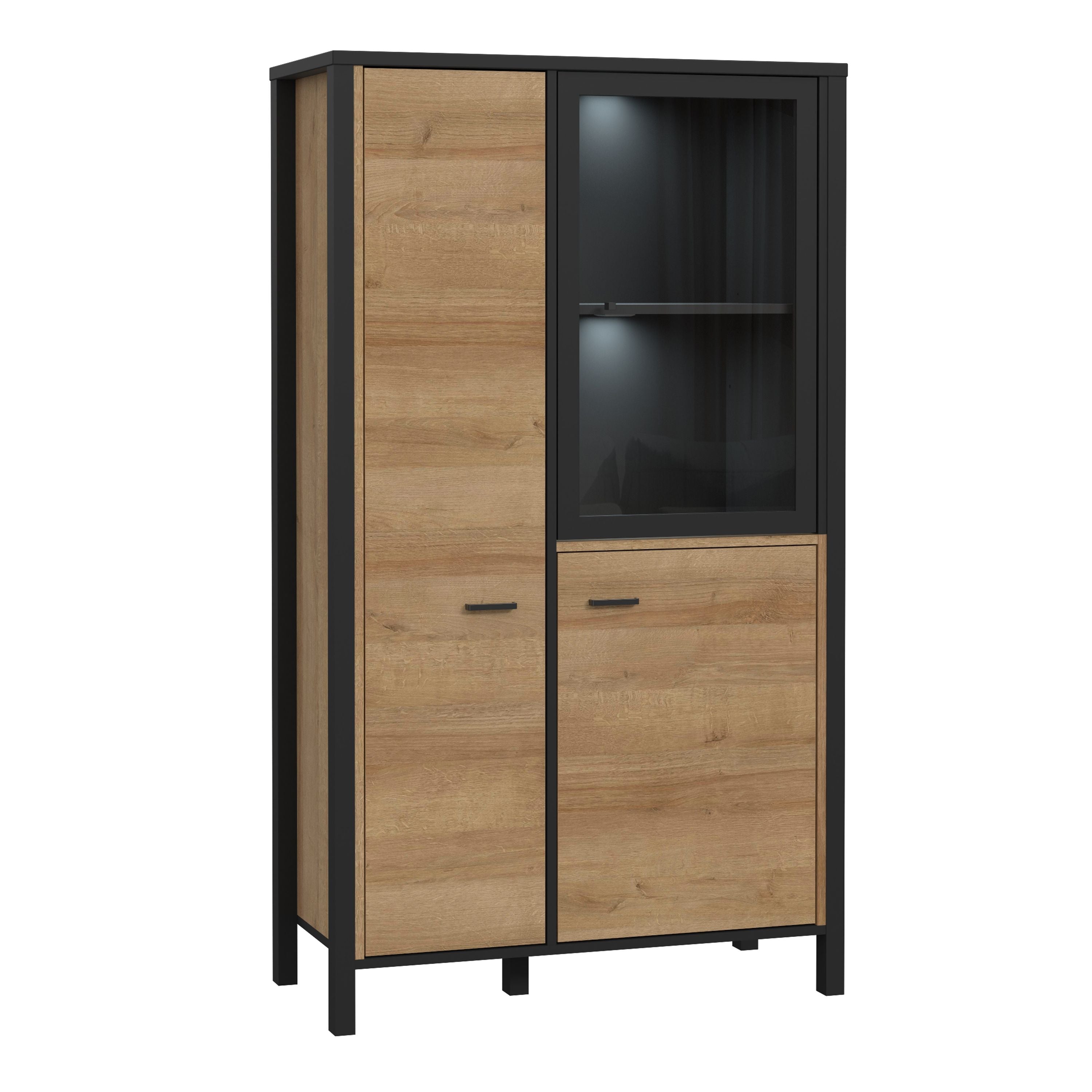 High Rock Small Display Cabinet Unit In Matt Black and Riviera Oak - Price Crash Furniture