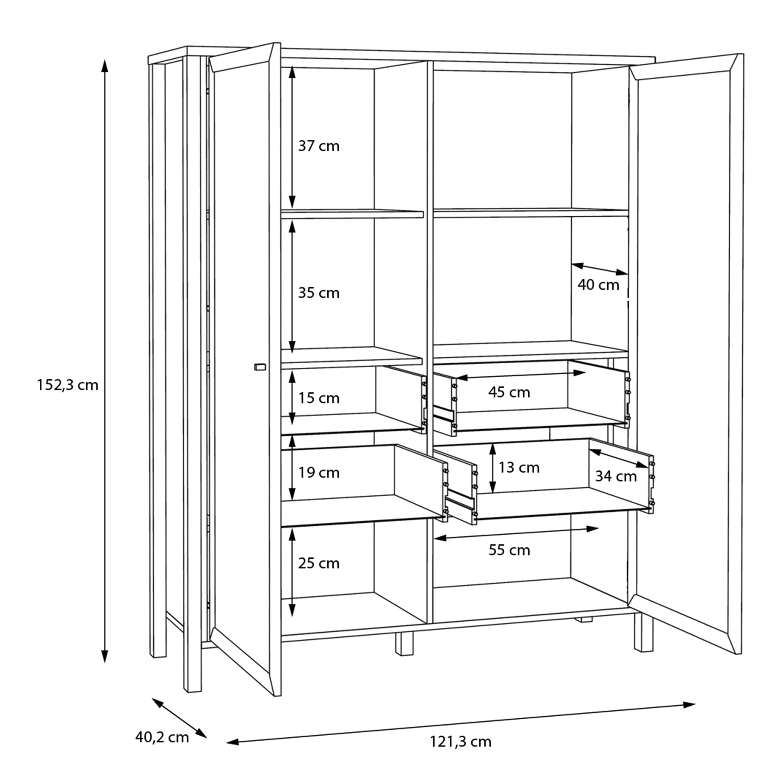 High Rock Extra Wide Display Cabinet Unit In Matt Black and Riviera Oak - Price Crash Furniture