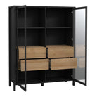 High Rock Extra Wide Display Cabinet Unit In Matt Black and Riviera Oak - Price Crash Furniture