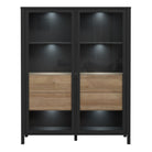 High Rock Extra Wide Display Cabinet Unit In Matt Black and Riviera Oak - Price Crash Furniture