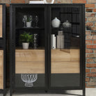 High Rock Extra Wide Display Cabinet Unit In Matt Black and Riviera Oak - Price Crash Furniture