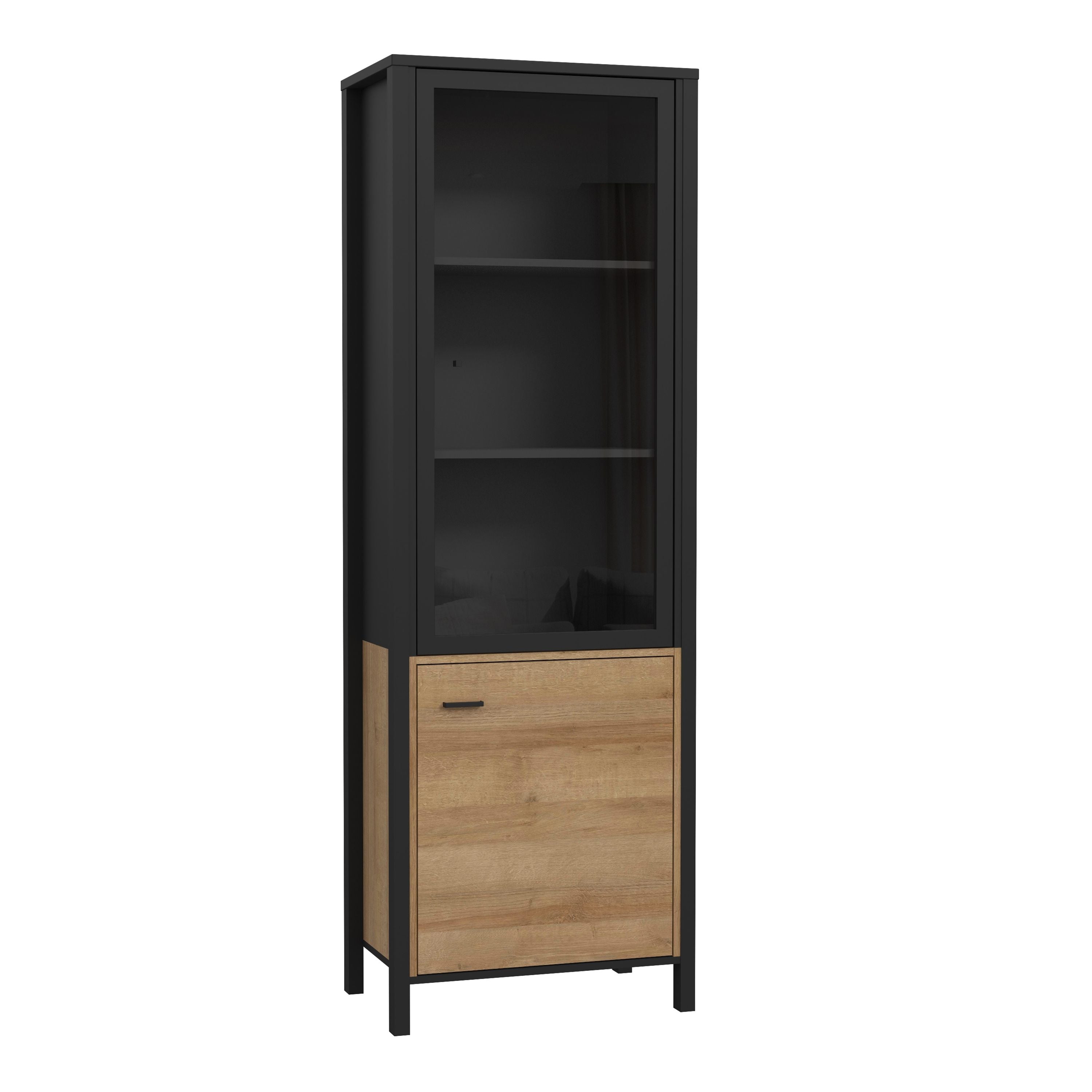 High Rock Wide Display Cabinet Unit In Matt Black & Riviera Oak - Price Crash Furniture