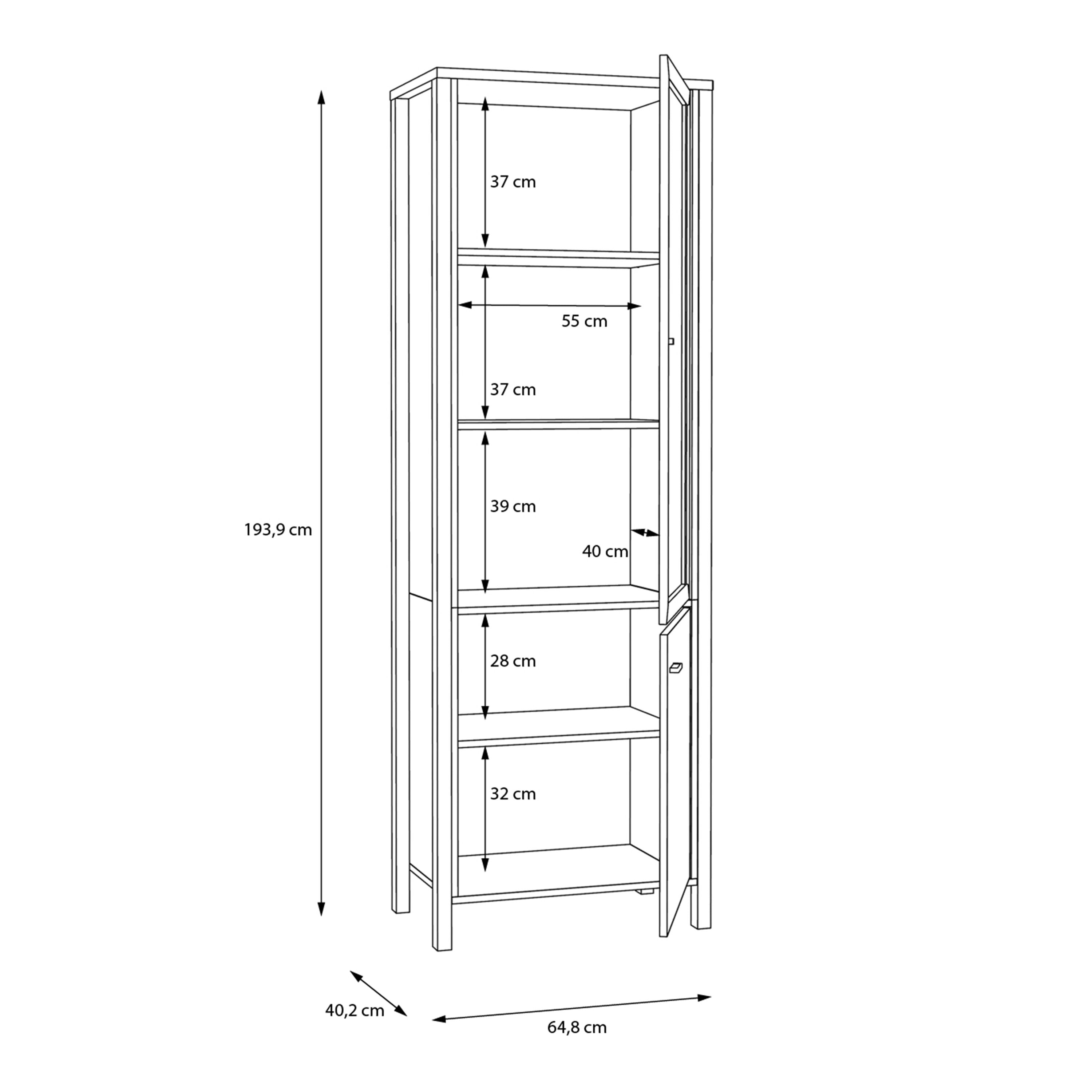 High Rock Wide Display Cabinet Unit In Matt Black & Riviera Oak - Price Crash Furniture