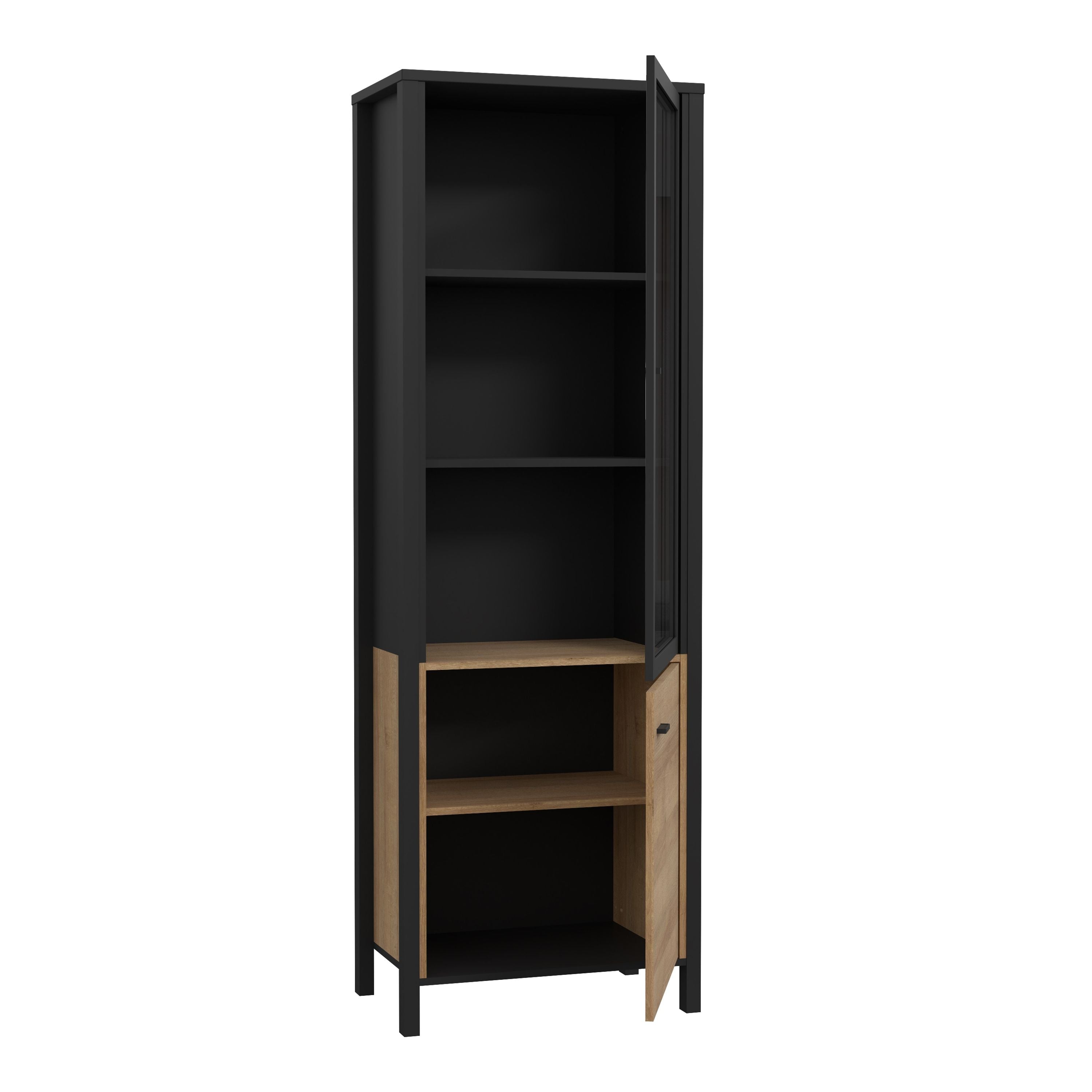 High Rock Wide Display Cabinet Unit In Matt Black & Riviera Oak - Price Crash Furniture