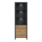 High Rock Wide Display Cabinet Unit In Matt Black & Riviera Oak - Price Crash Furniture