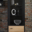 High Rock Wide Display Cabinet Unit In Matt Black & Riviera Oak - Price Crash Furniture