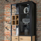 High Rock Display Cabinet Unit In Matt Black & Riviera Oak - Price Crash Furniture