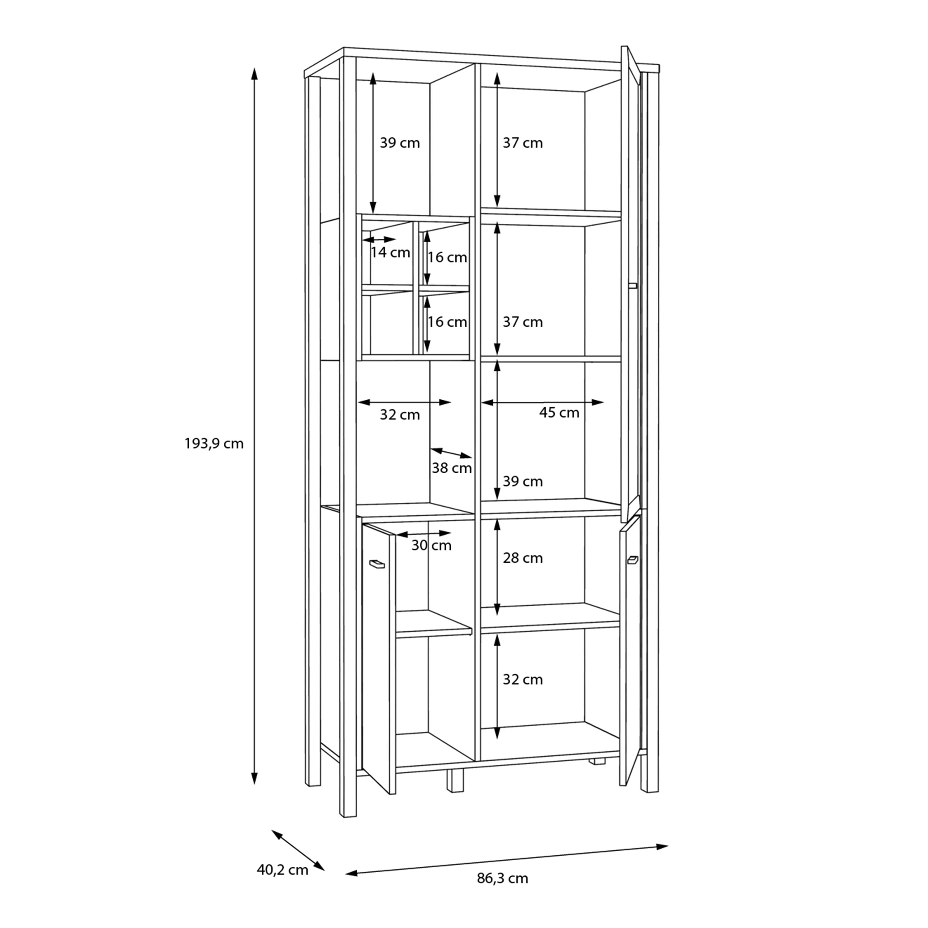 High Rock Display Cabinet Unit In Matt Black & Riviera Oak - Price Crash Furniture