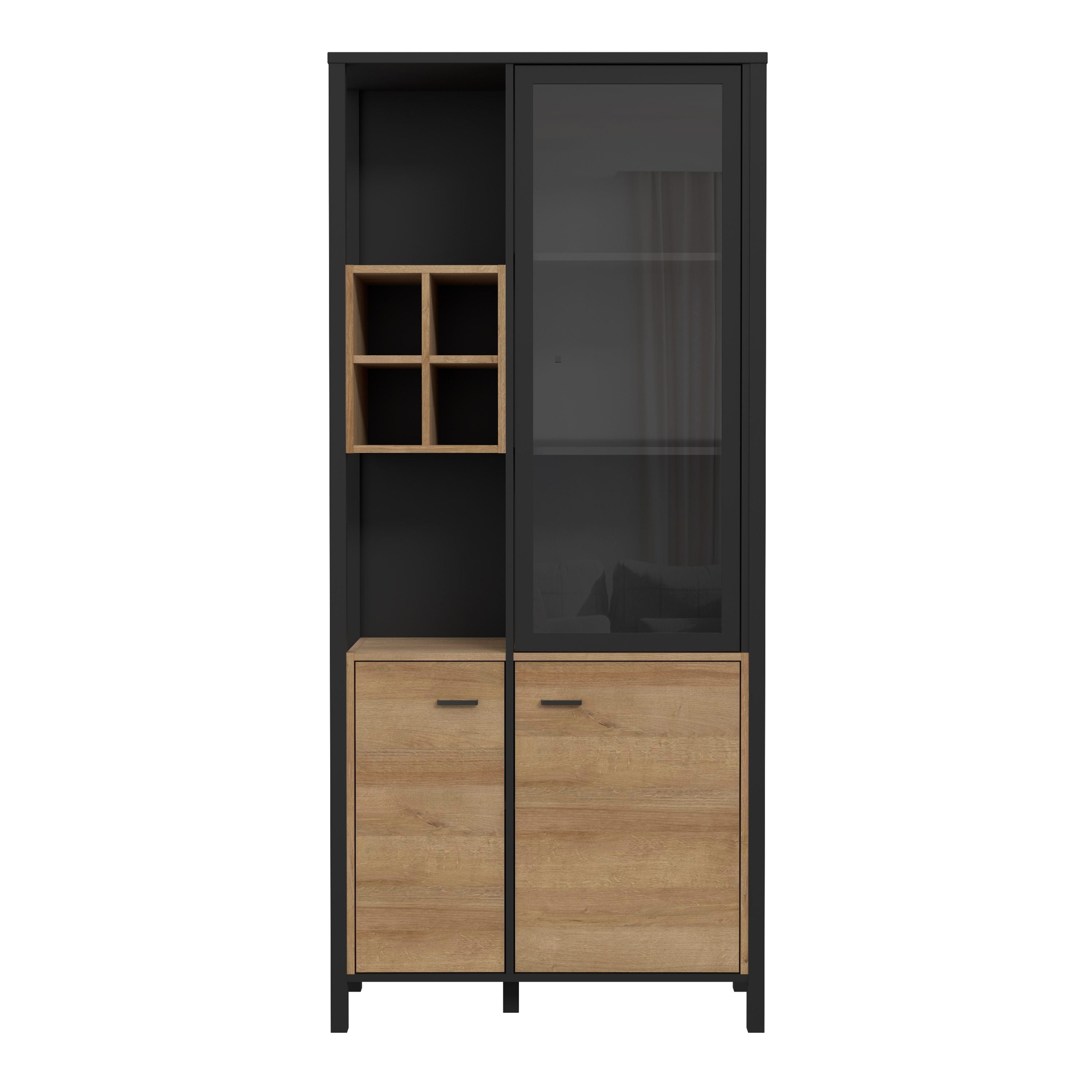 High Rock Display Cabinet Unit In Matt Black & Riviera Oak - Price Crash Furniture