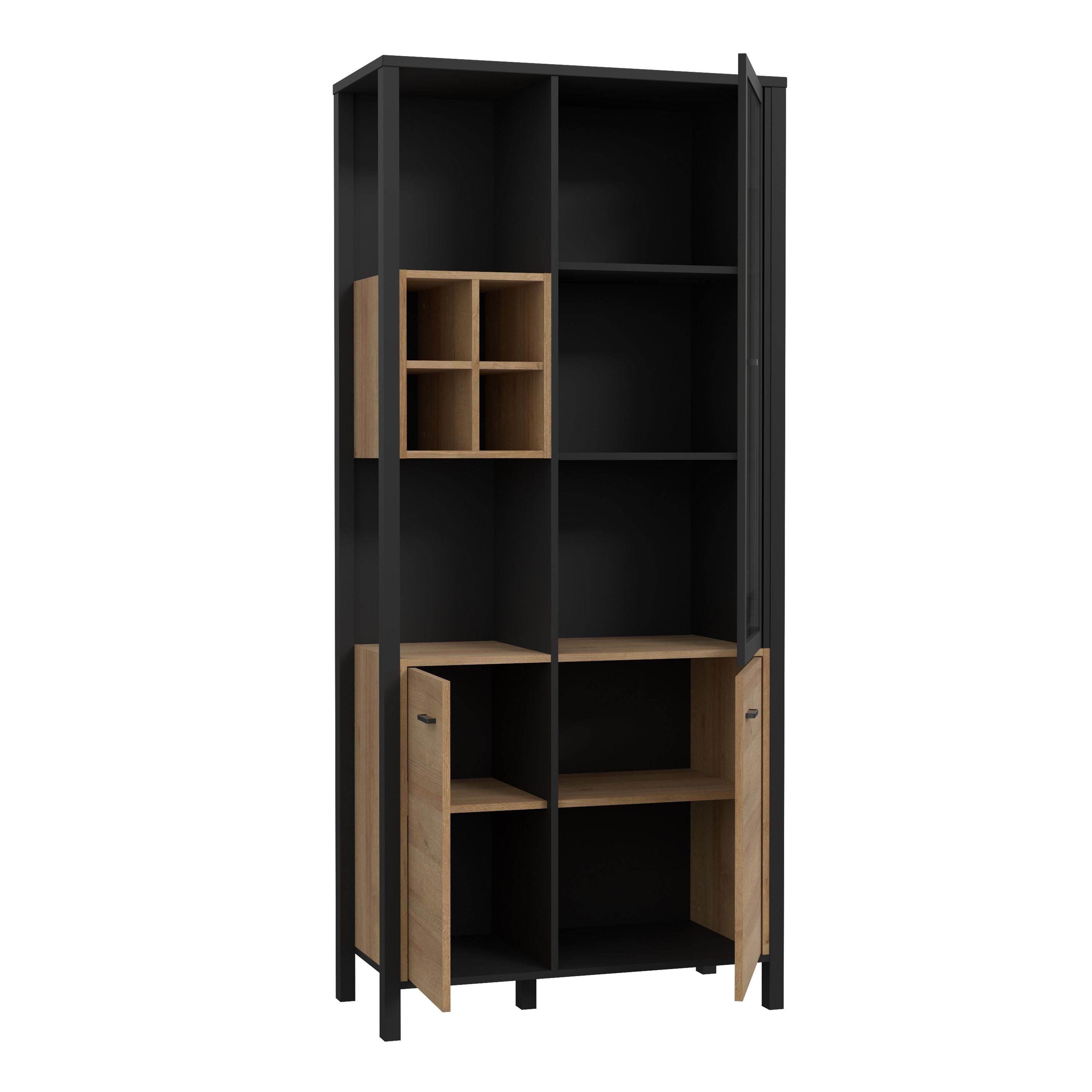 High Rock Display Cabinet Unit In Matt Black & Riviera Oak - Price Crash Furniture