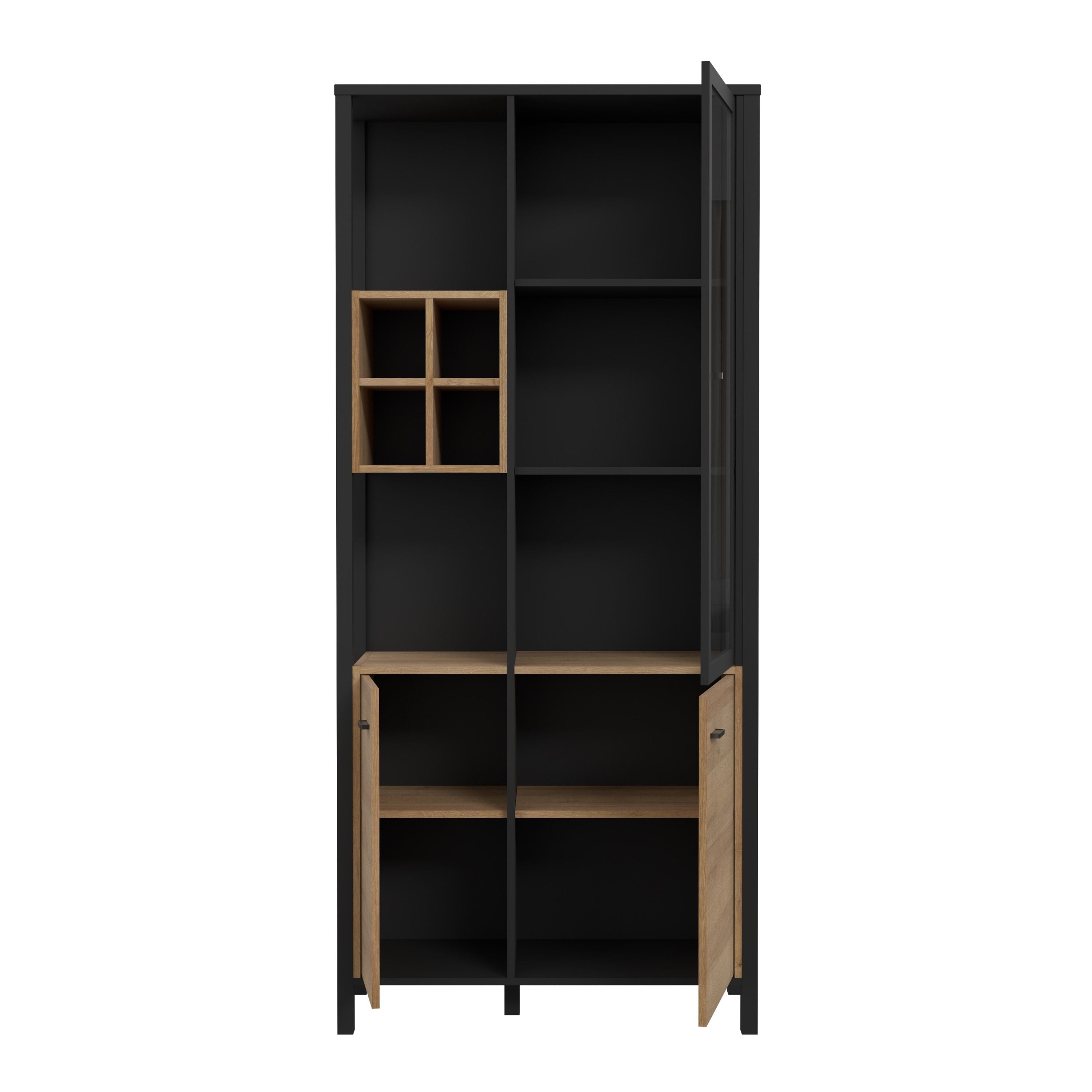 High Rock Display Cabinet Unit In Matt Black & Riviera Oak - Price Crash Furniture