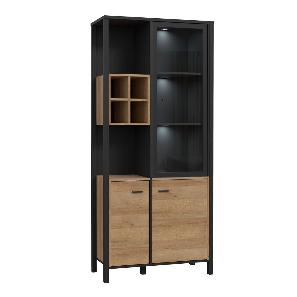 High Rock Display Cabinet Unit In Matt Black & Riviera Oak - Price Crash Furniture