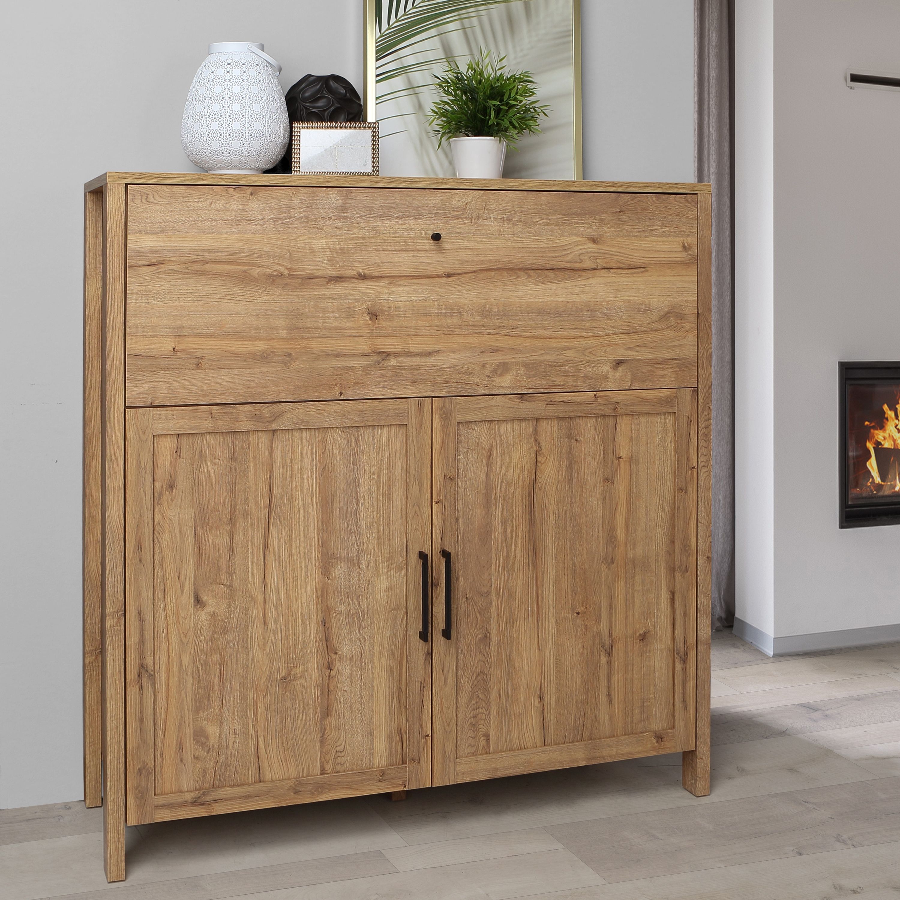 Malte Brun Bar Chest Sideboard Unit In Waterford Oak - Price Crash Furniture