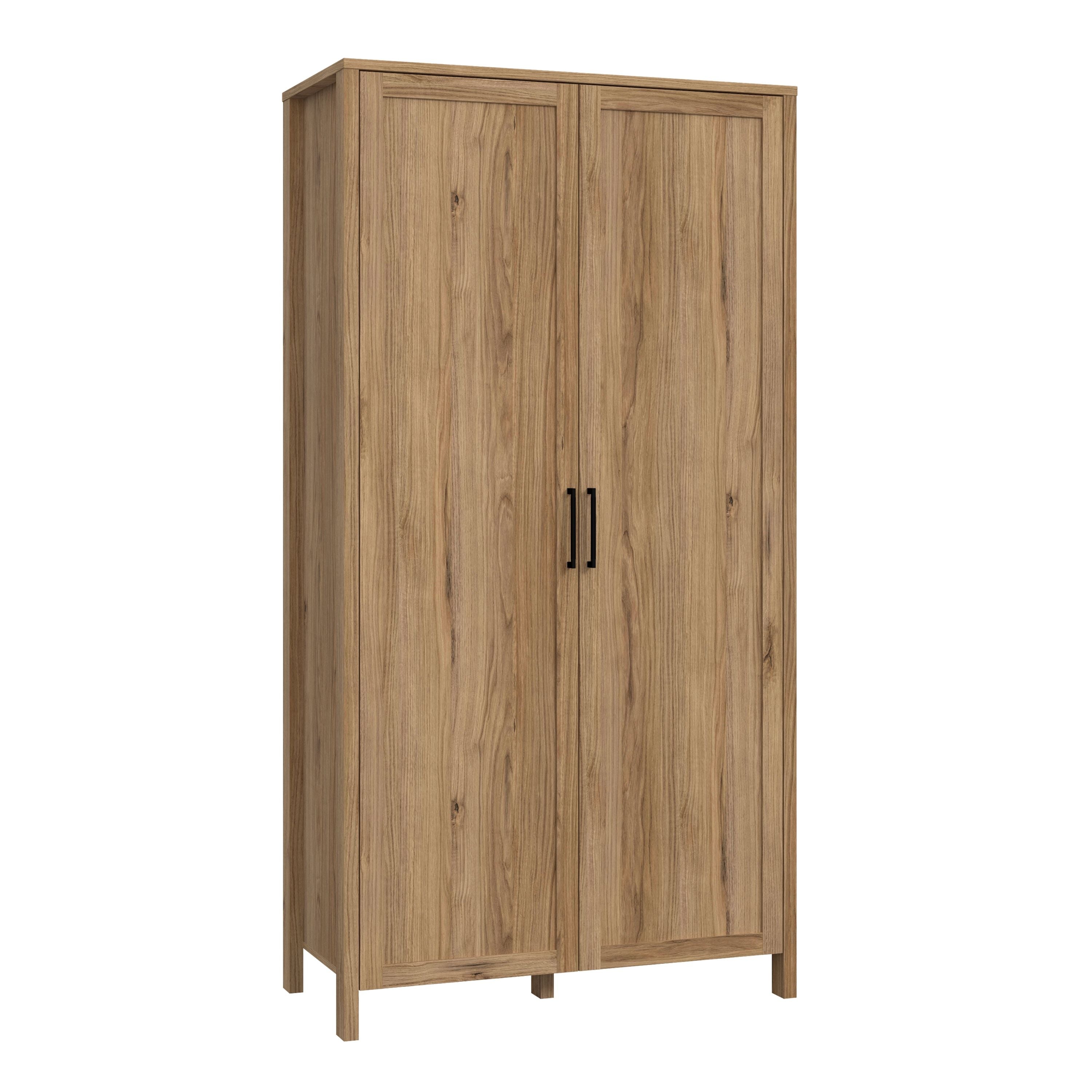 Malte Brun Double Wardrobe with Shelves In Waterford Oak - Price Crash Furniture