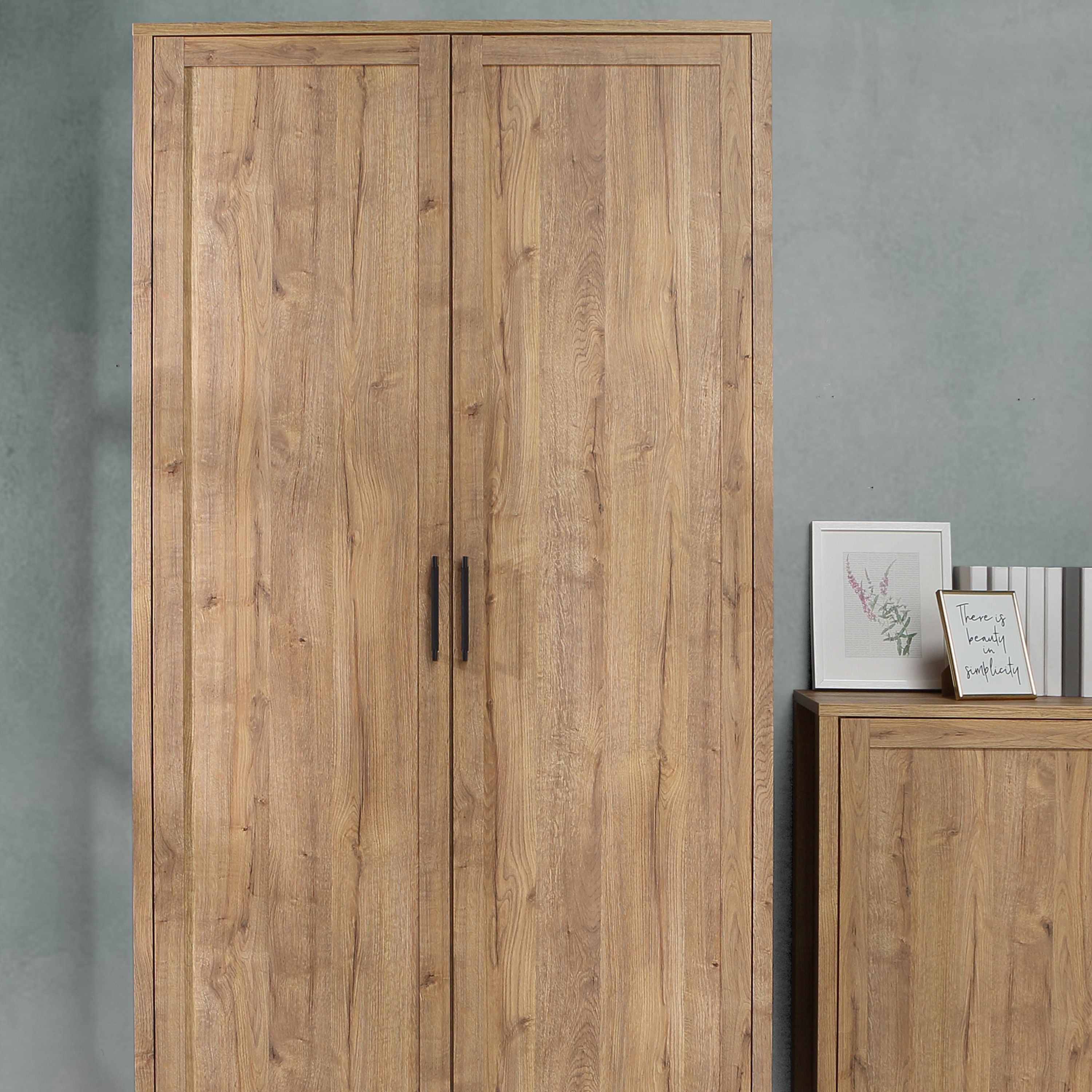 Malte Brun Double Wardrobe with Shelves In Waterford Oak - Price Crash Furniture