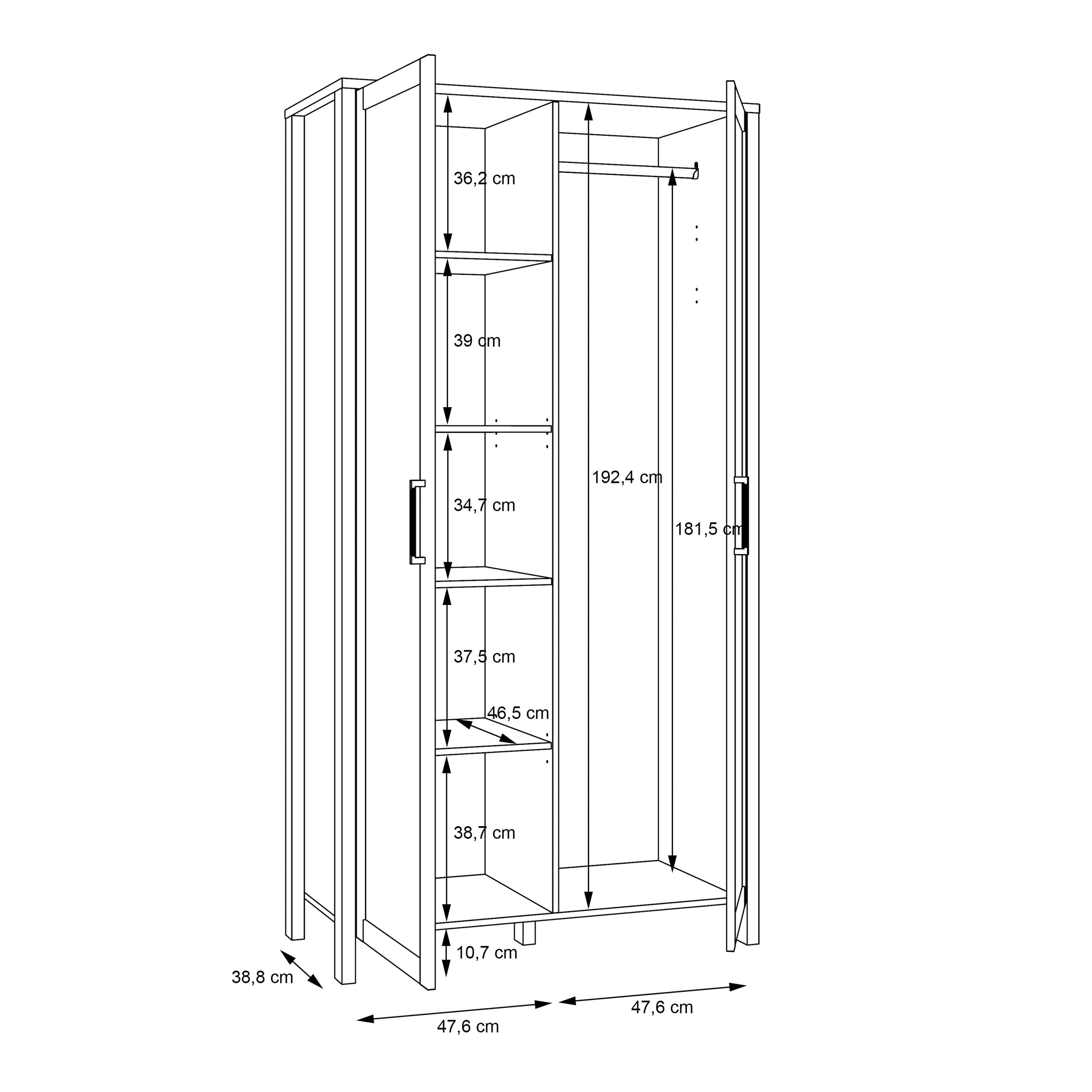 Malte Brun Double Wardrobe with Shelves In Waterford Oak - Price Crash Furniture