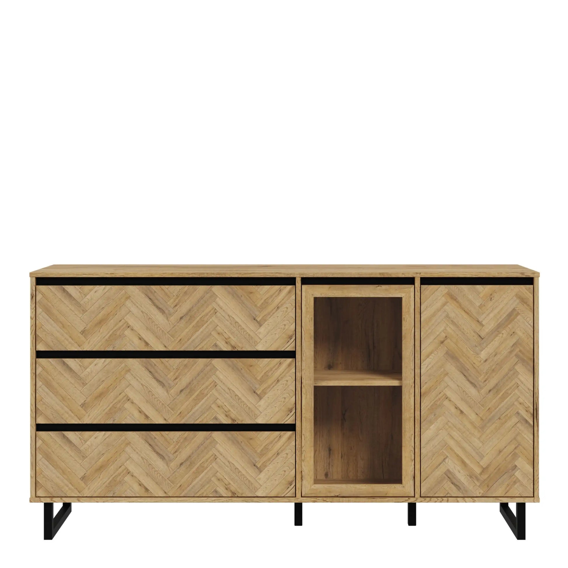 Nikomedes Wide Sideboard Buffet Unit In Oak Parquet Finish - Price Crash Furniture