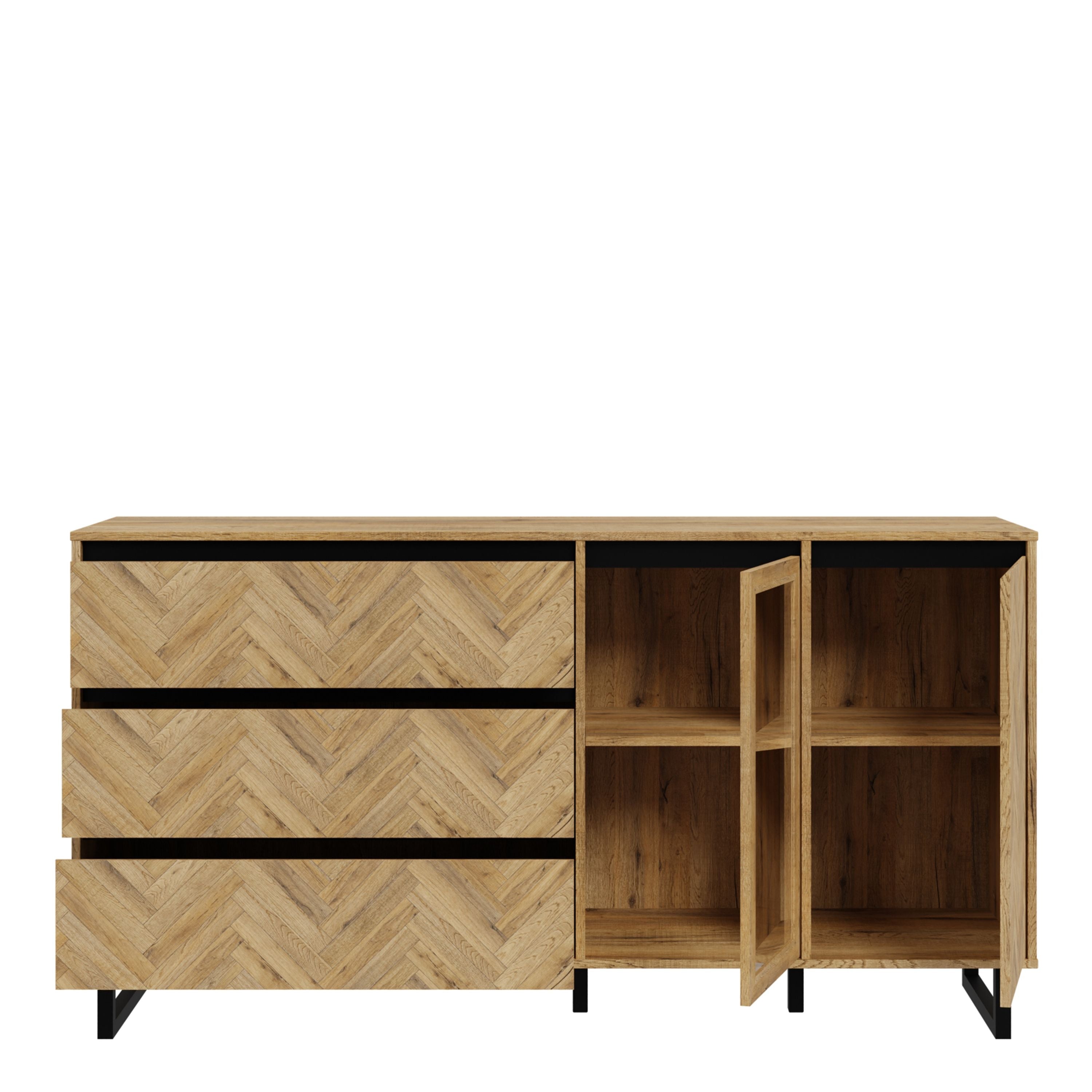 Nikomedes Wide Sideboard Buffet Unit In Oak Parquet Finish - Price Crash Furniture