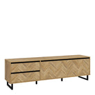 Nikomedes TV Cabinet Unit In Herringbone Parquet Style Oak Finish - Price Crash Furniture