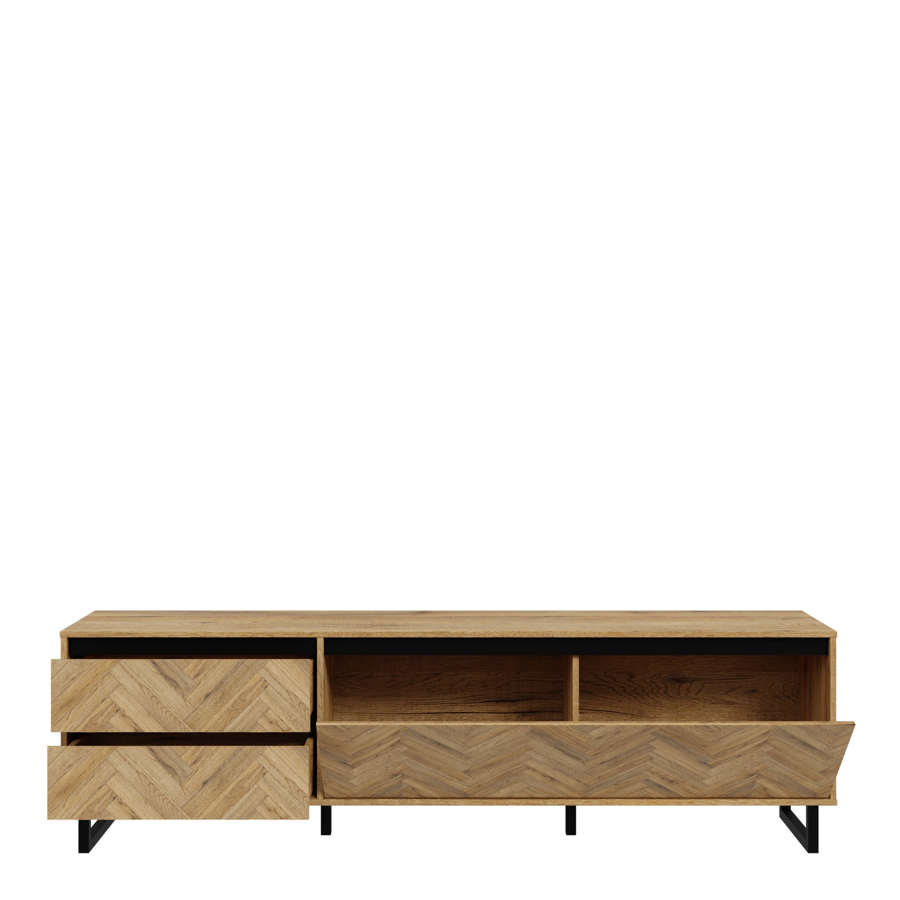 Nikomedes TV Cabinet Unit In Herringbone Parquet Style Oak Finish - Price Crash Furniture