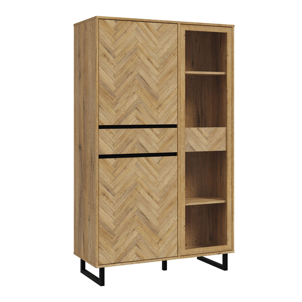 Nikomedes Display Cabinet In Spica Oak, Matt Black & Bartex Oak - Price Crash Furniture