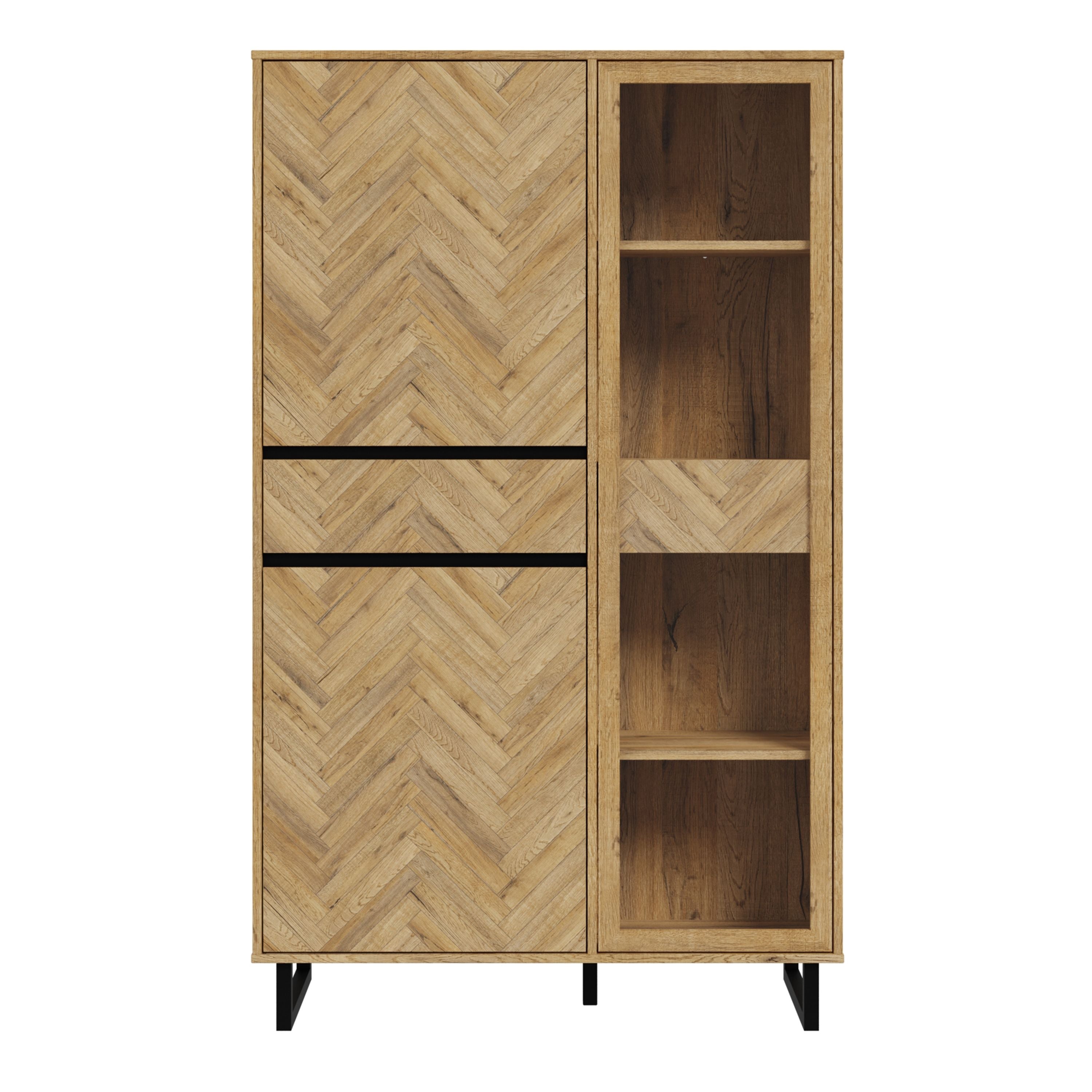 Nikomedes Display Cabinet In Spica Oak, Matt Black & Bartex Oak - Price Crash Furniture