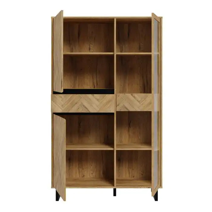 Nikomedes Display Cabinet In Spica Oak, Matt Black & Bartex Oak - Price Crash Furniture
