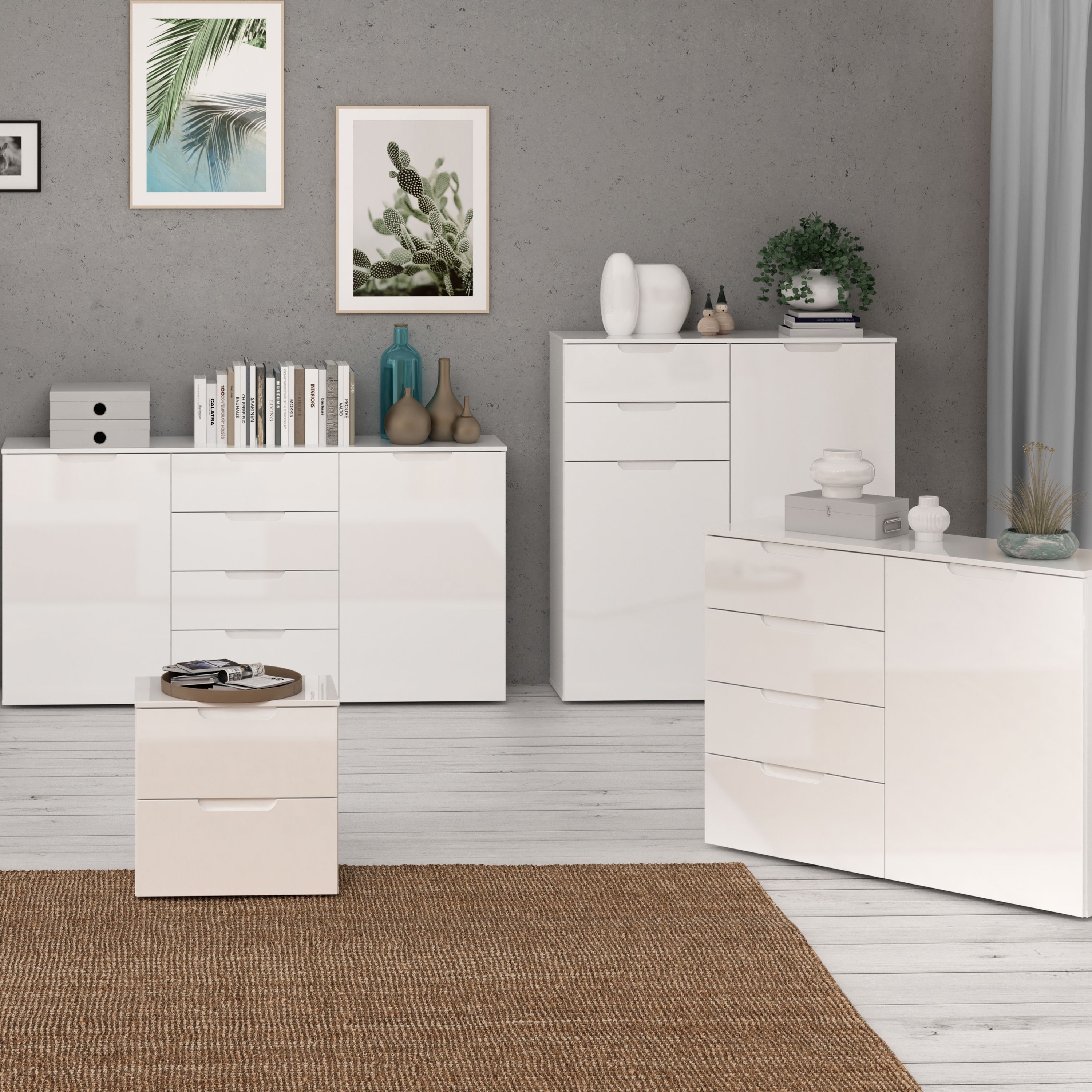 Sienna Bedside Table Cabinet Unit White & White High Gloss - Price Crash Furniture