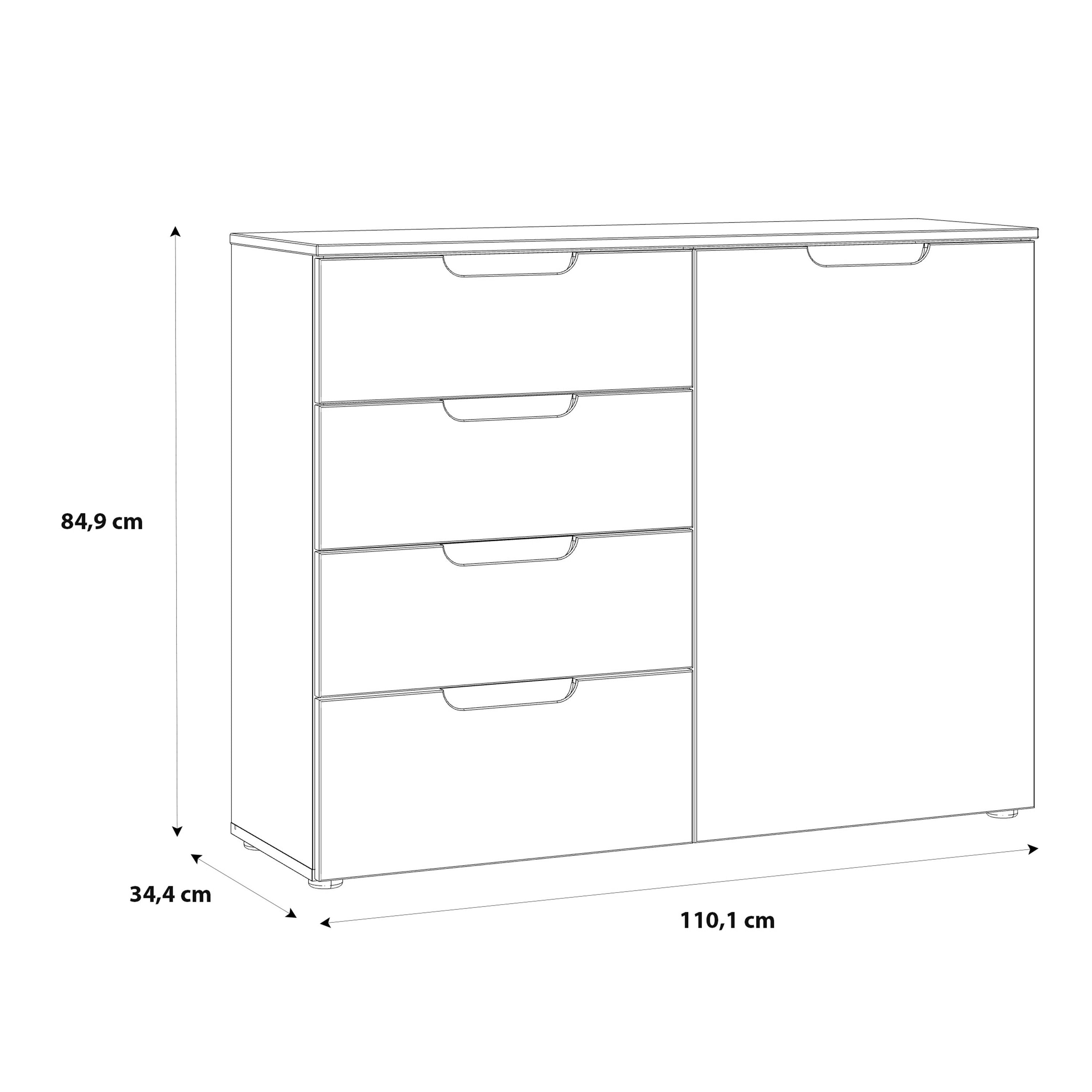 Sienna 4 Drawer Chest Of Drawers with 1 Door In White High Gloss - Price Crash Furniture