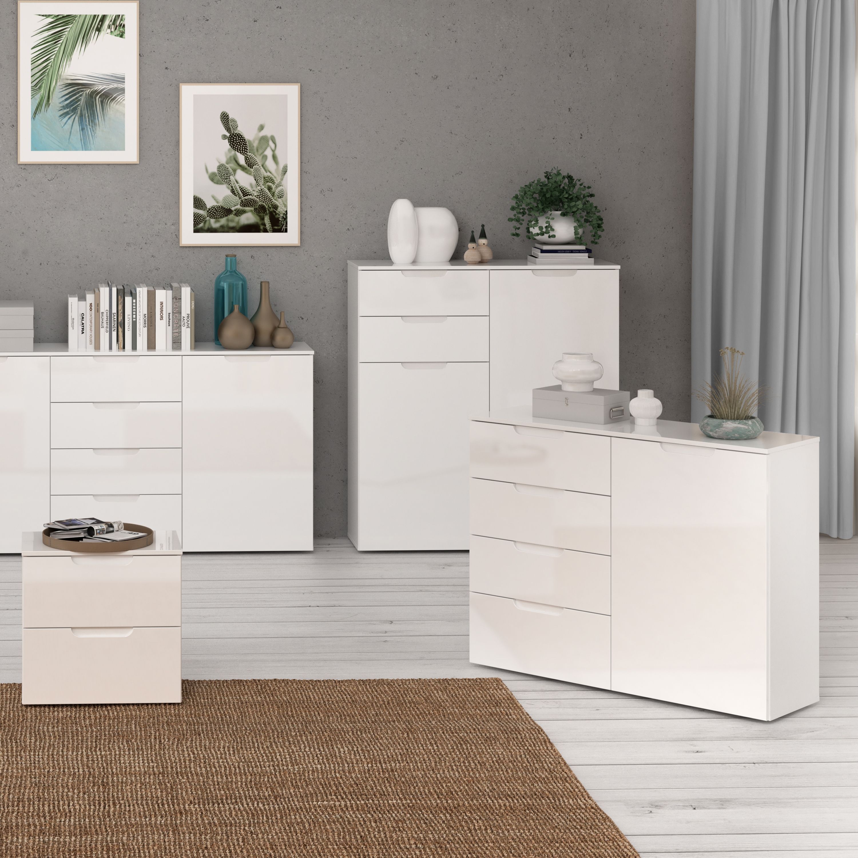 Sienna 4 Drawer Chest Of Drawers with 1 Door In White High Gloss - Price Crash Furniture