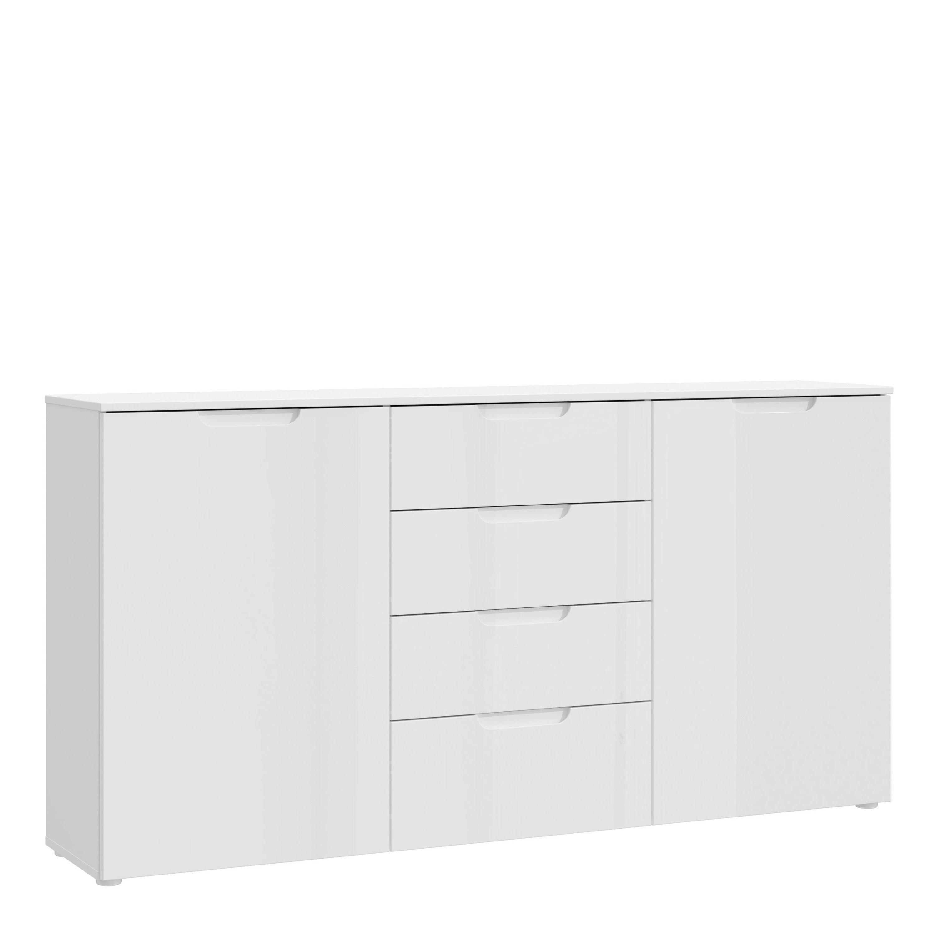 Sienna Large Wide Chest Of 4 Drawers And 2 Doors In White High Gloss - Price Crash Furniture