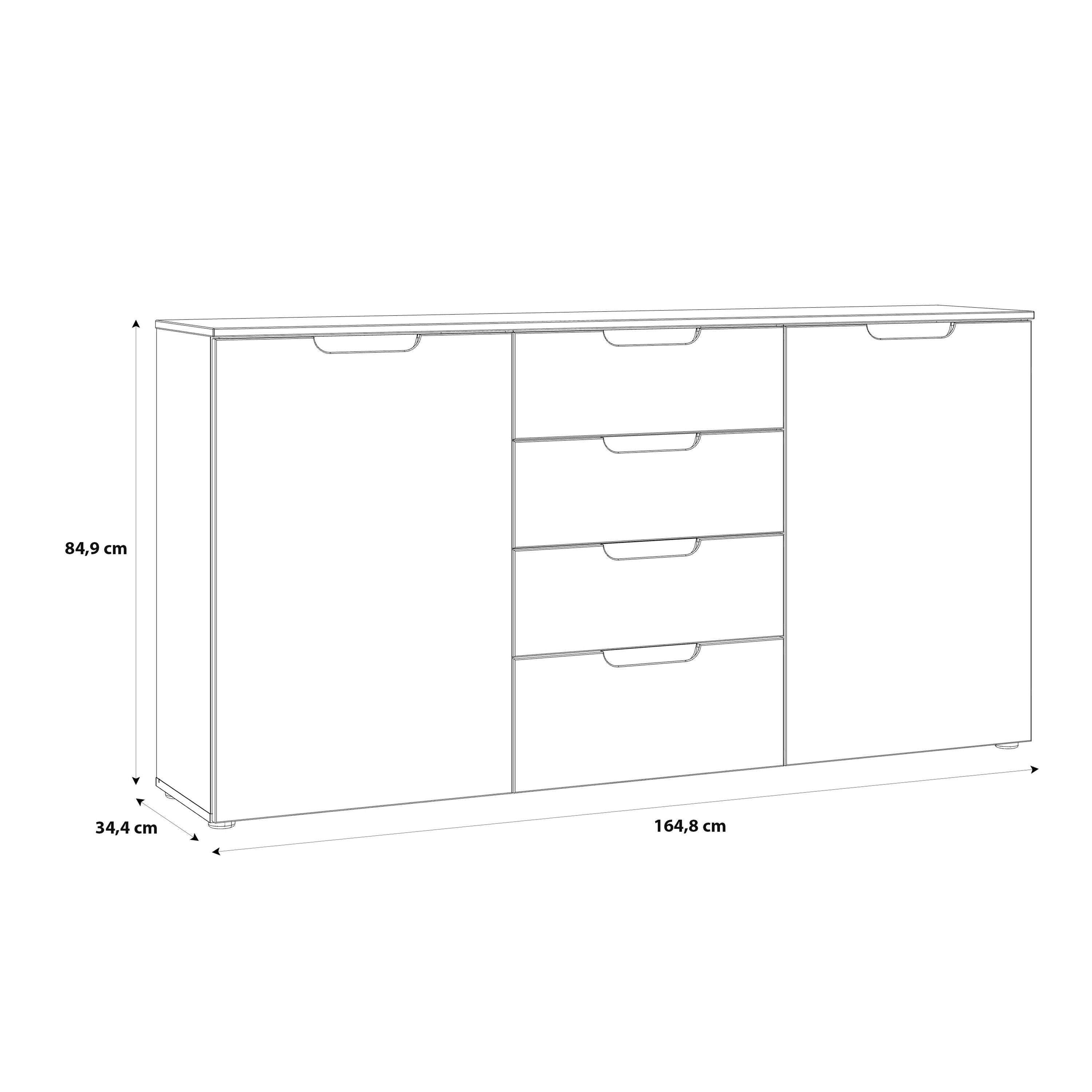 Sienna Large Wide Chest Of 4 Drawers And 2 Doors In White High Gloss - Price Crash Furniture