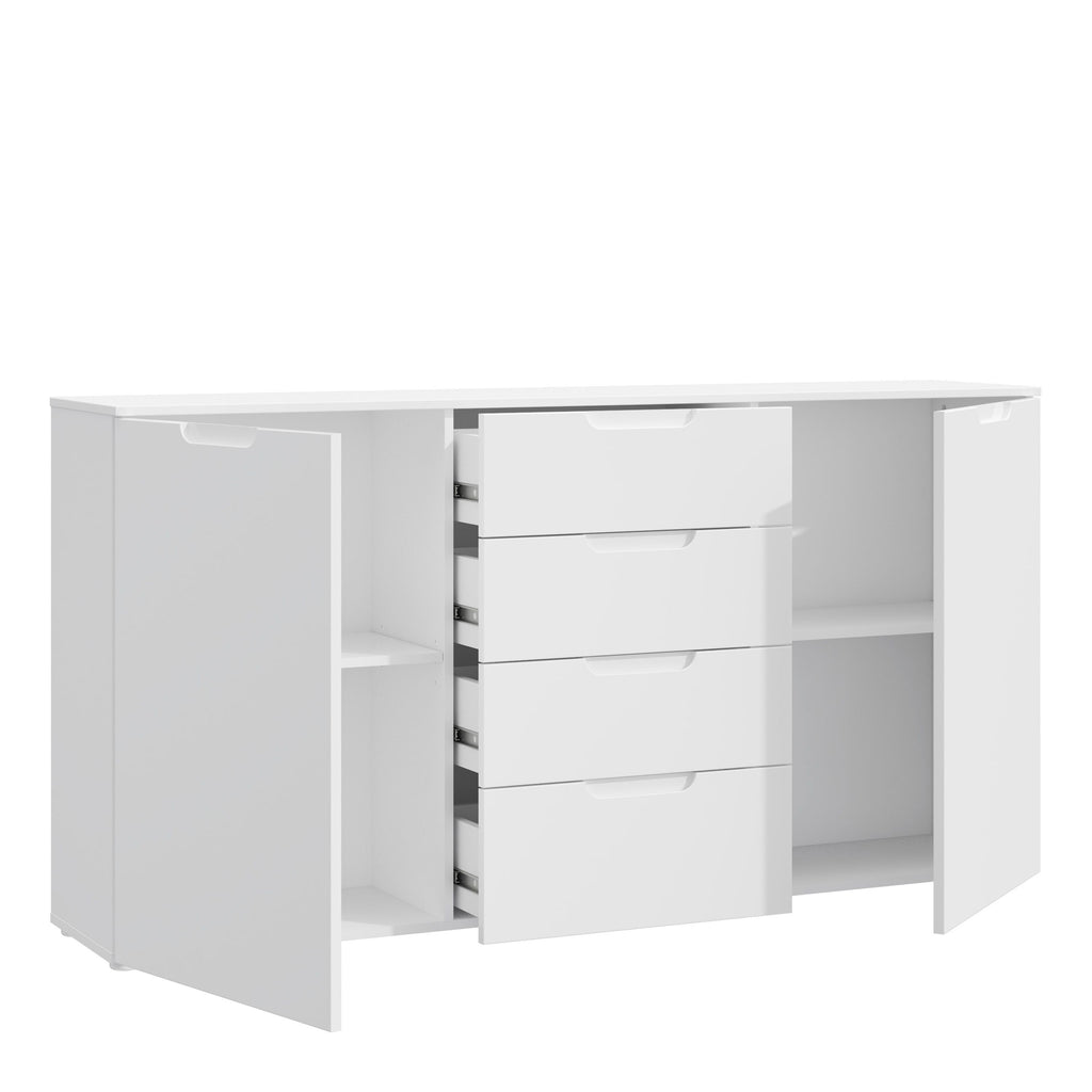 Sienna Large Wide Chest Of 4 Drawers And 2 Doors In White High Gloss - Price Crash Furniture