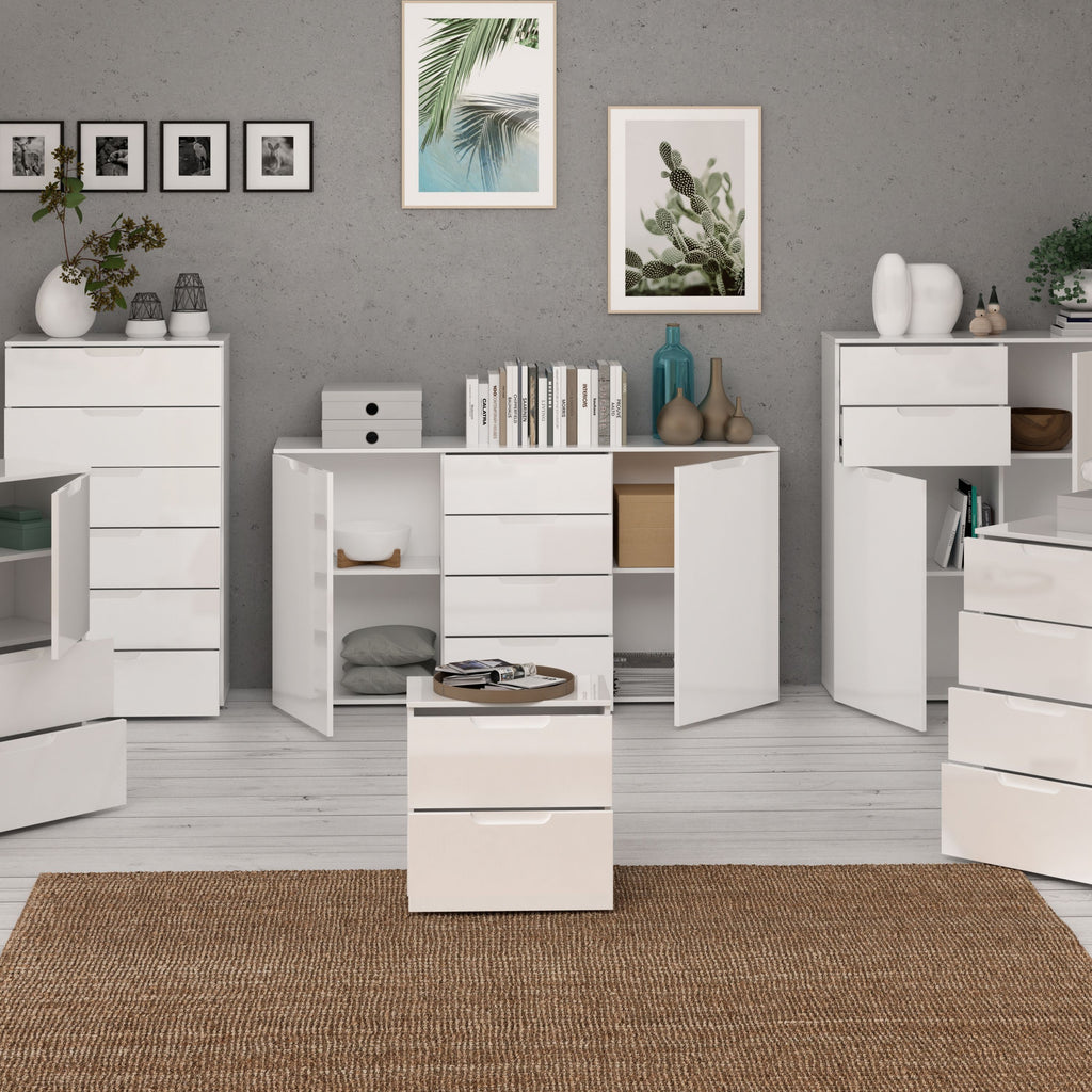 Sienna Large Wide Chest Of 4 Drawers And 2 Doors In White High Gloss - Price Crash Furniture
