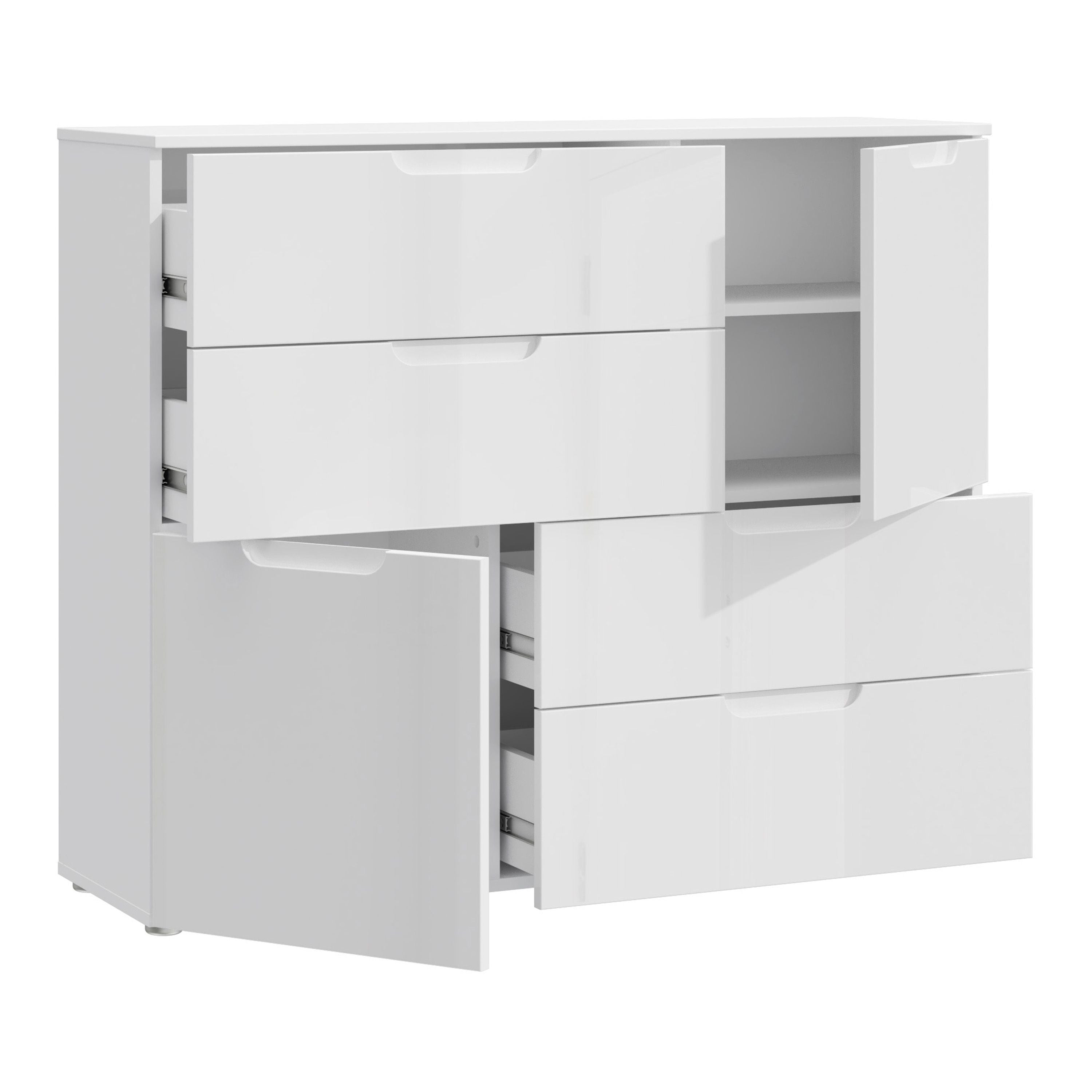 Sienna 2 Door 4 Drawer Abstract Chest Of Drawers White/White High Gloss - Price Crash Furniture