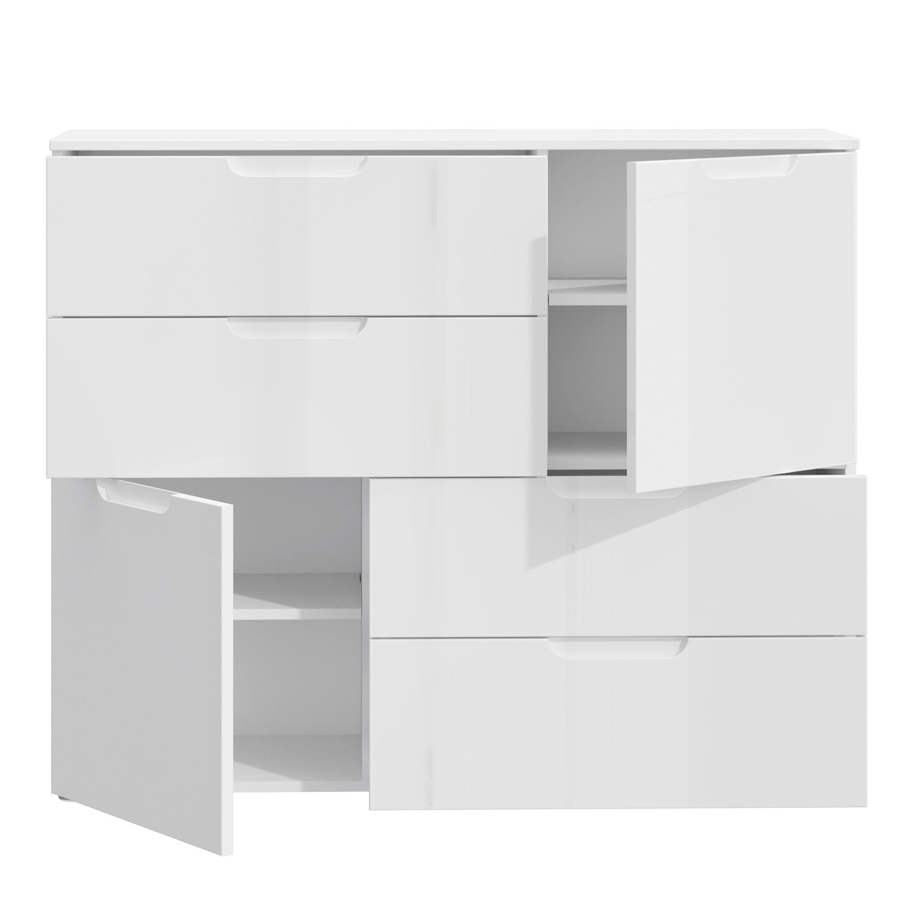 Sienna 2 Door 4 Drawer Abstract Chest Of Drawers White/White High Gloss - Price Crash Furniture